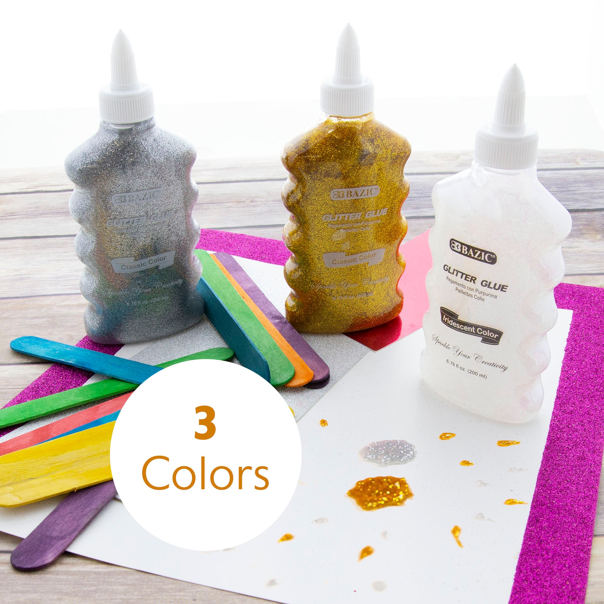 6.76 FL OZ (200 mL) Iridescent/Silver/Gold Color Glitter Glue