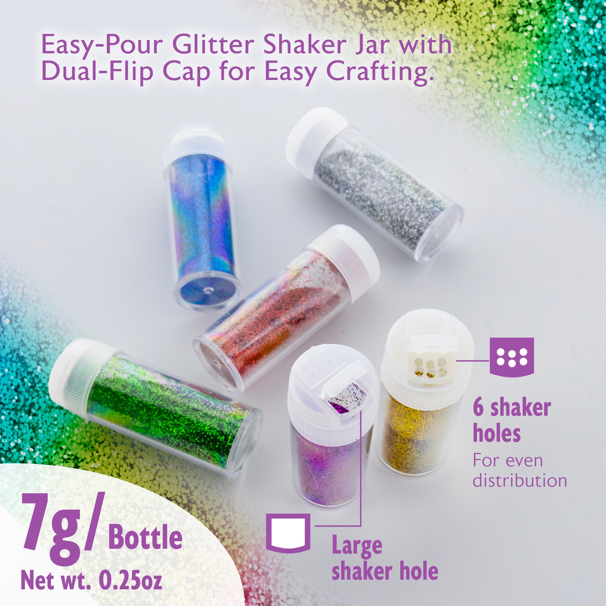 0.25 oz (7g) 6 Primary Color Glitter Shaker