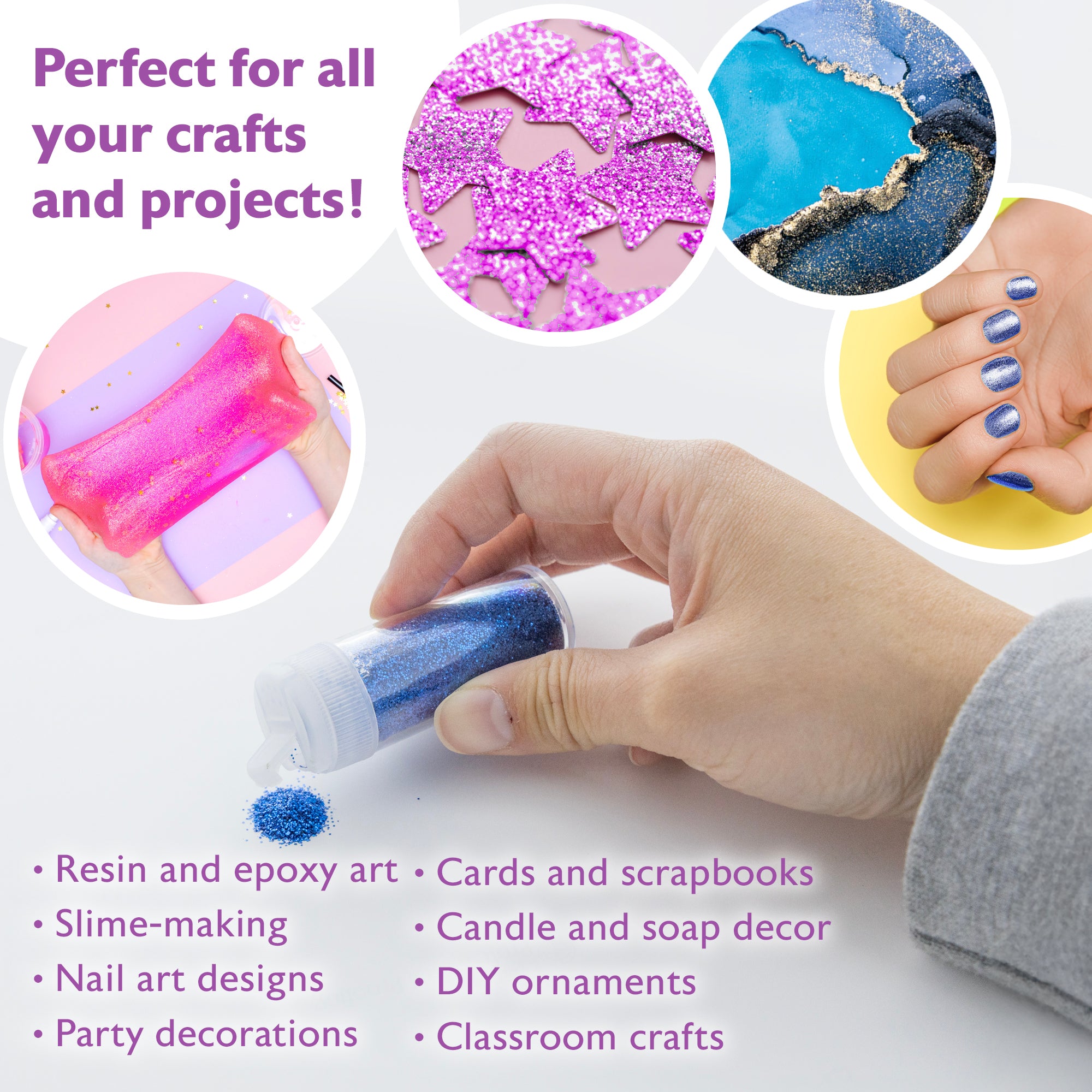 0.25 oz (7g) 6 Primary Color Glitter Shaker