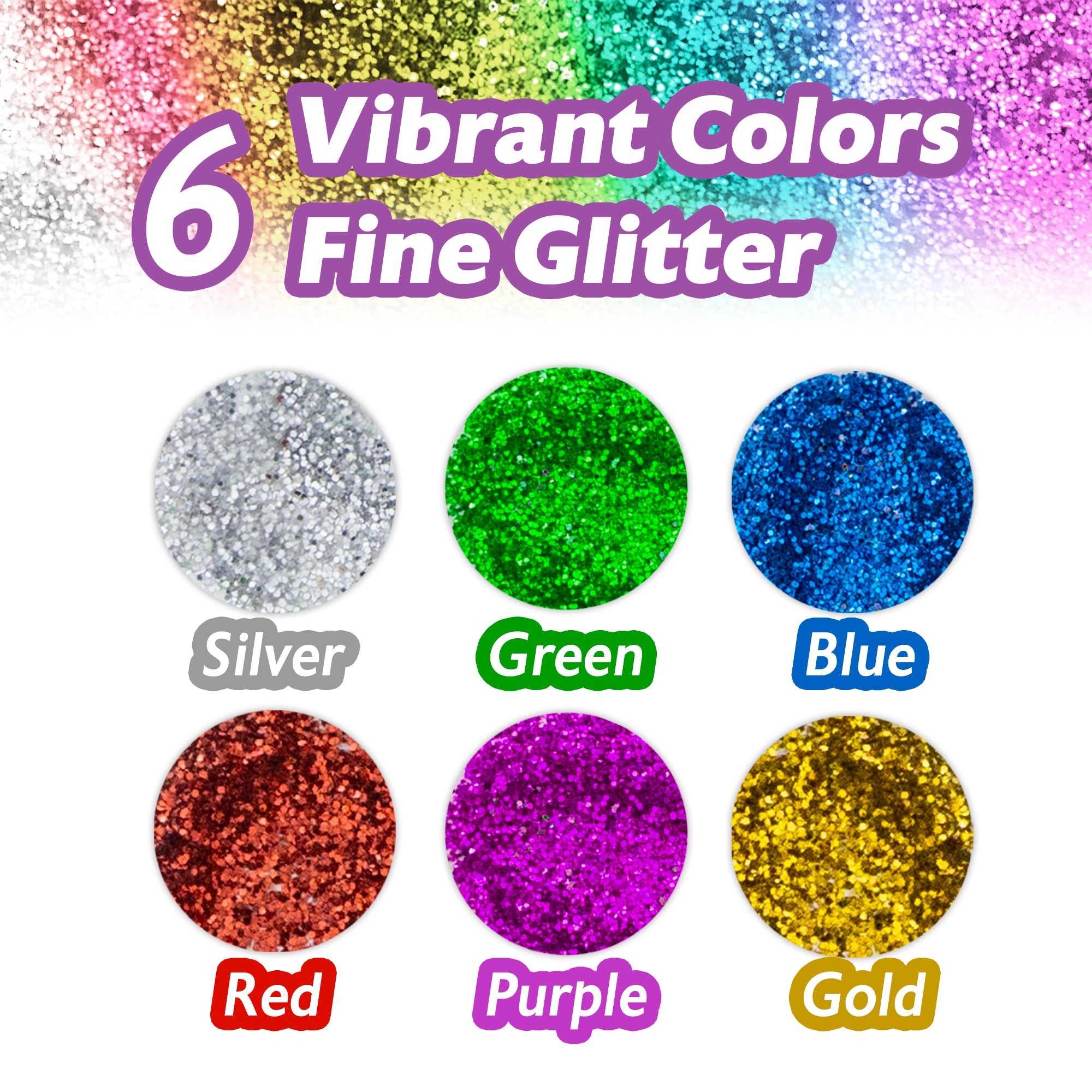 0.25 oz (7g) 6 Primary Color Glitter Shaker