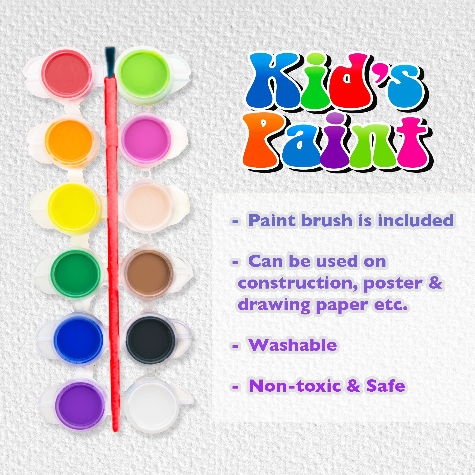 0.17 FL OZ (5 mL) 12 Color Kid's Paint w/ Brush