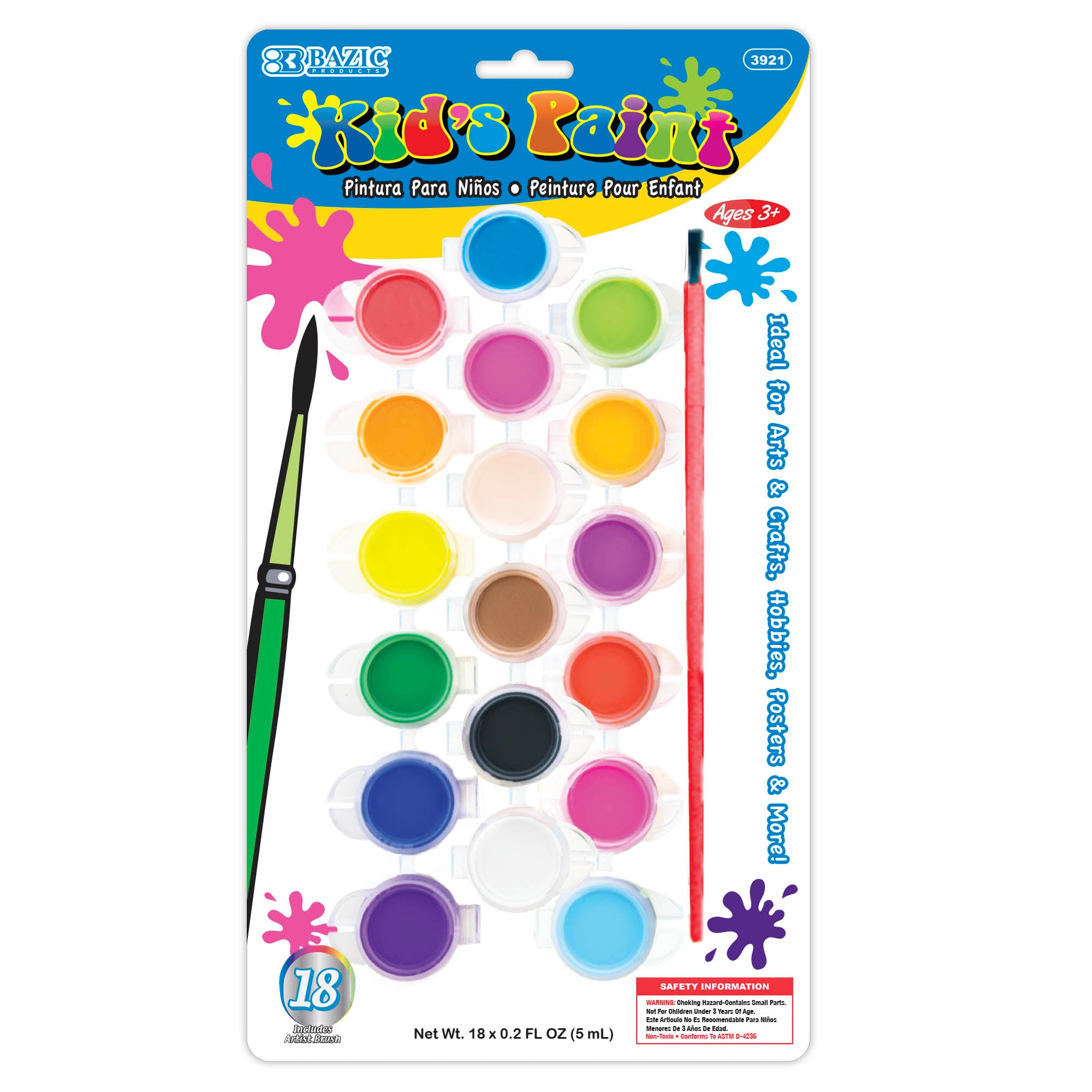 0.17 FL OZ (5 mL) 18 Color Kid's Paint w/ Brush