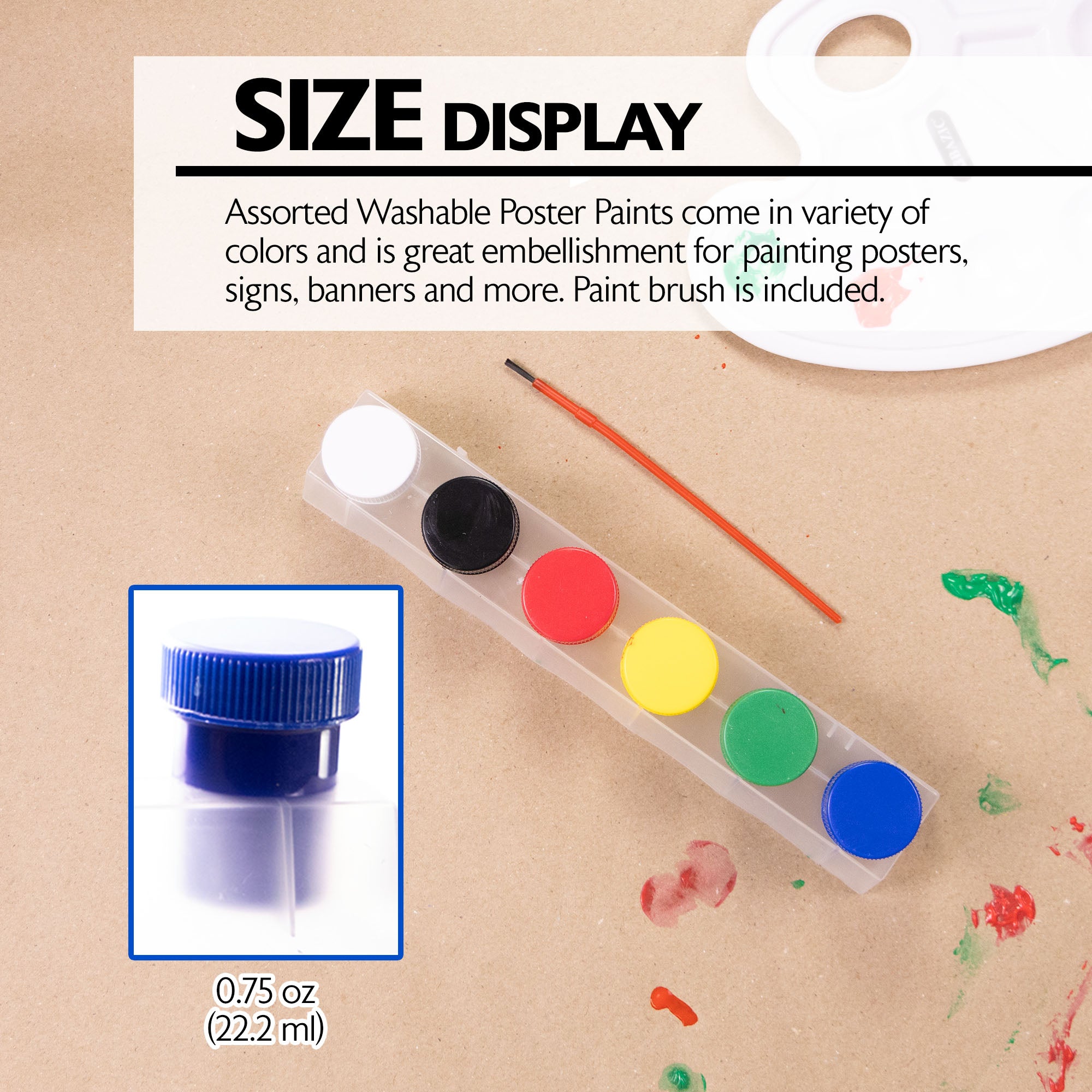0.75 FL OZ (22.2 mL) 6 Color Washable Poster Paint w/ Brush