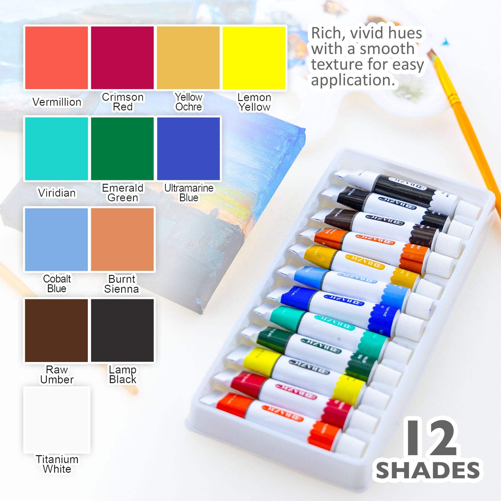 0.4 FL OZ (12 mL) 12 Colors Acrylic Paint