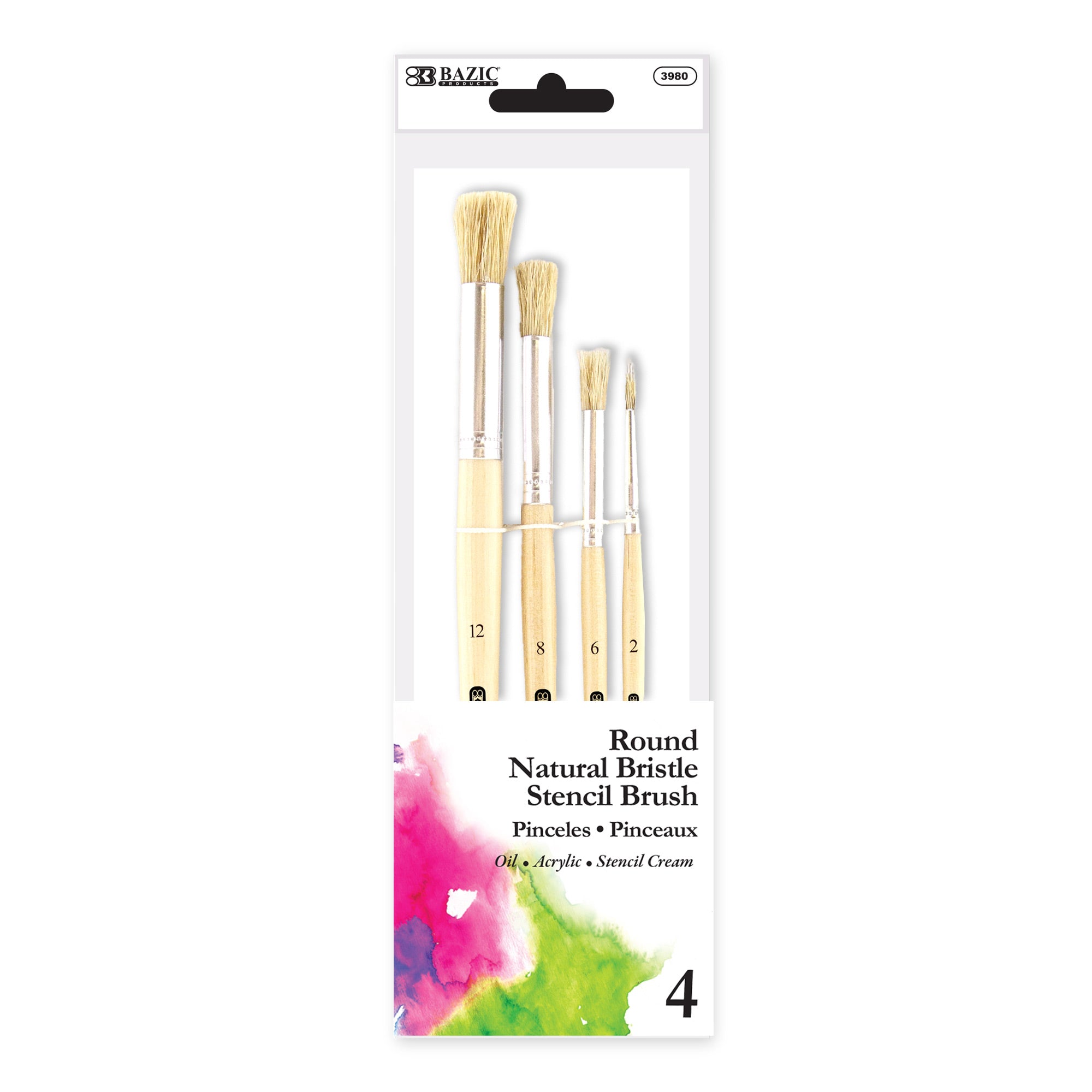 Round Natural Bristle Stencil Brush (4/Pack)