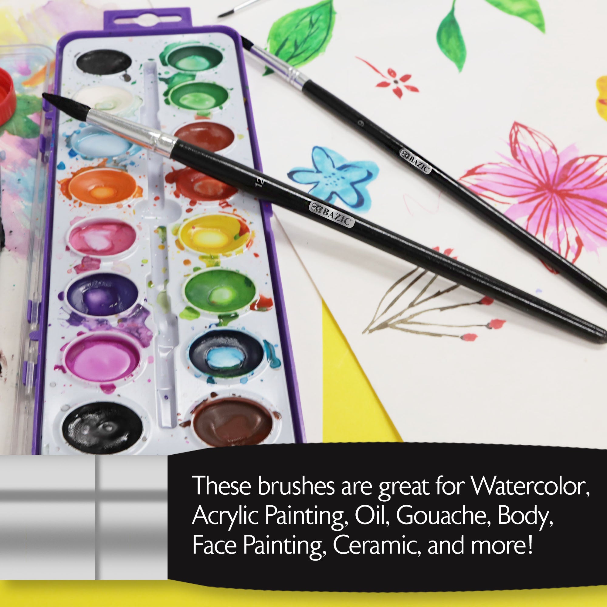 Round Natural Hair Paint Brush (12/Pack)