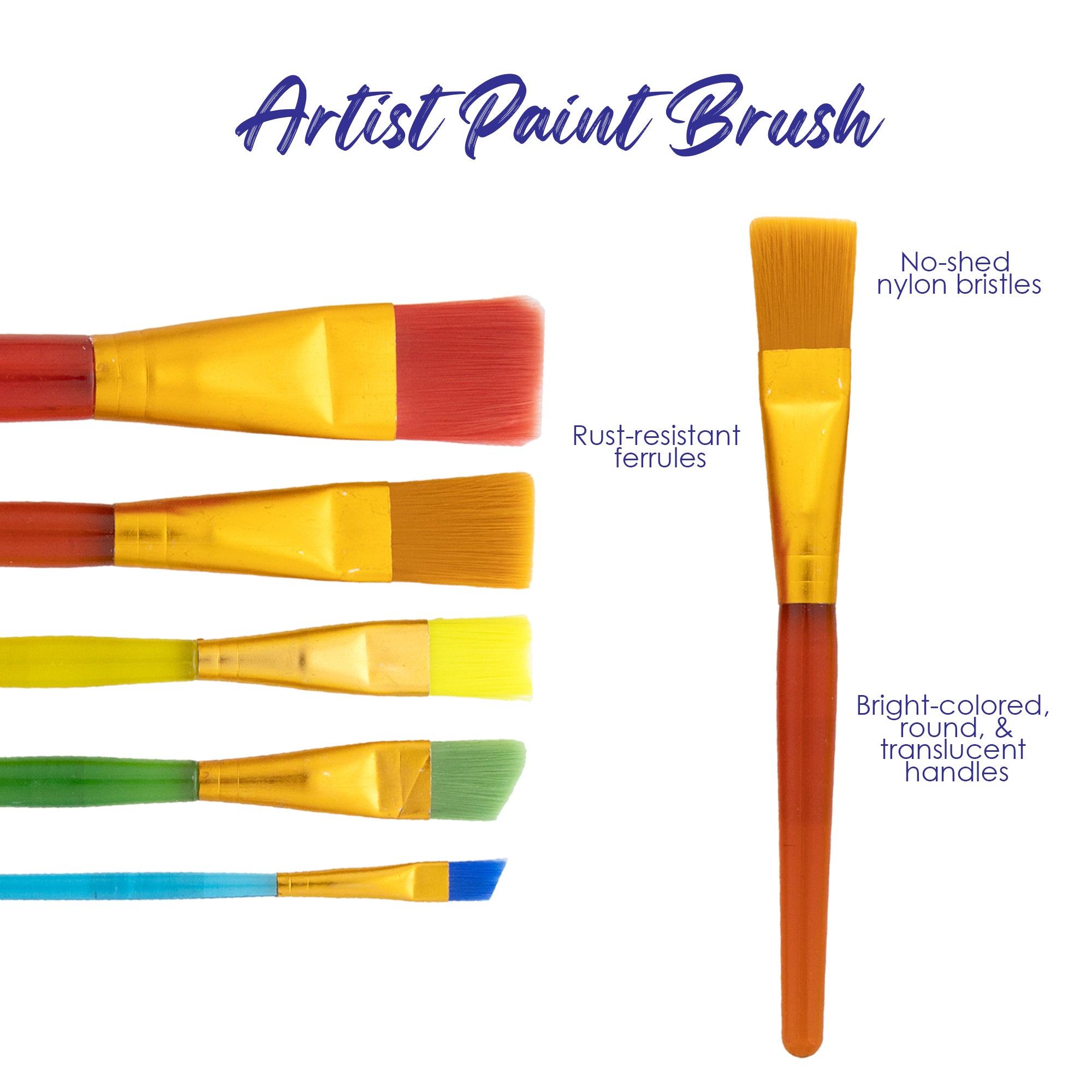 Paint Brush w/ Translucent Handle set (5/Pack)
