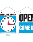 7.5" X 9" "WILL RETURN" Clock Sign w/ "OPEN" sign on back