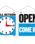 7.5" X 9" "WILL RETURN" Clock Sign w/ "OPEN" sign on back