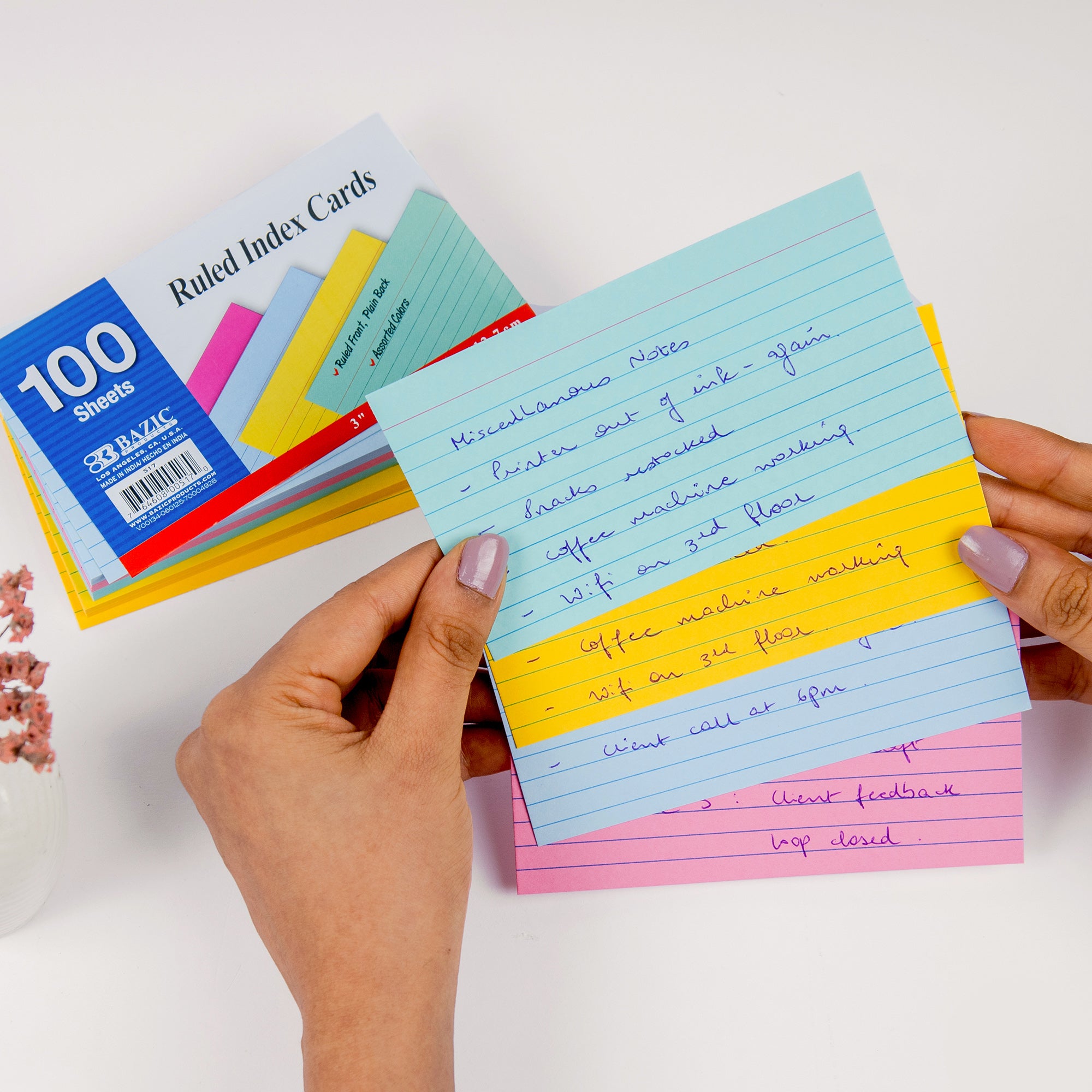 100 Ct. 3" X 5" Ruled Colored Index Card