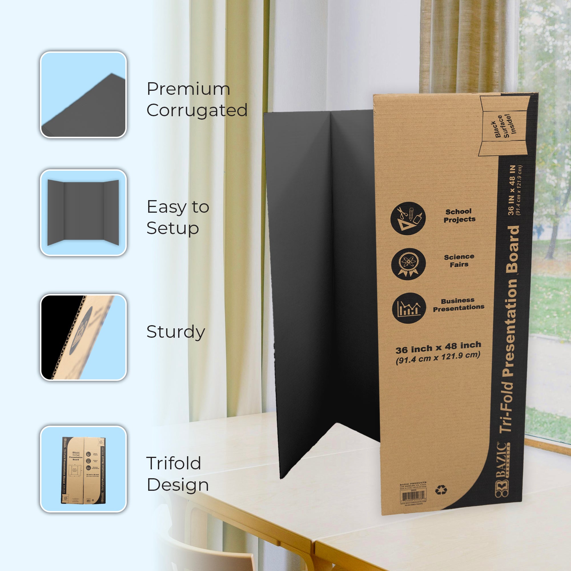 BAZIC Tri-Fold Corrugated Presentation Board - Black 36