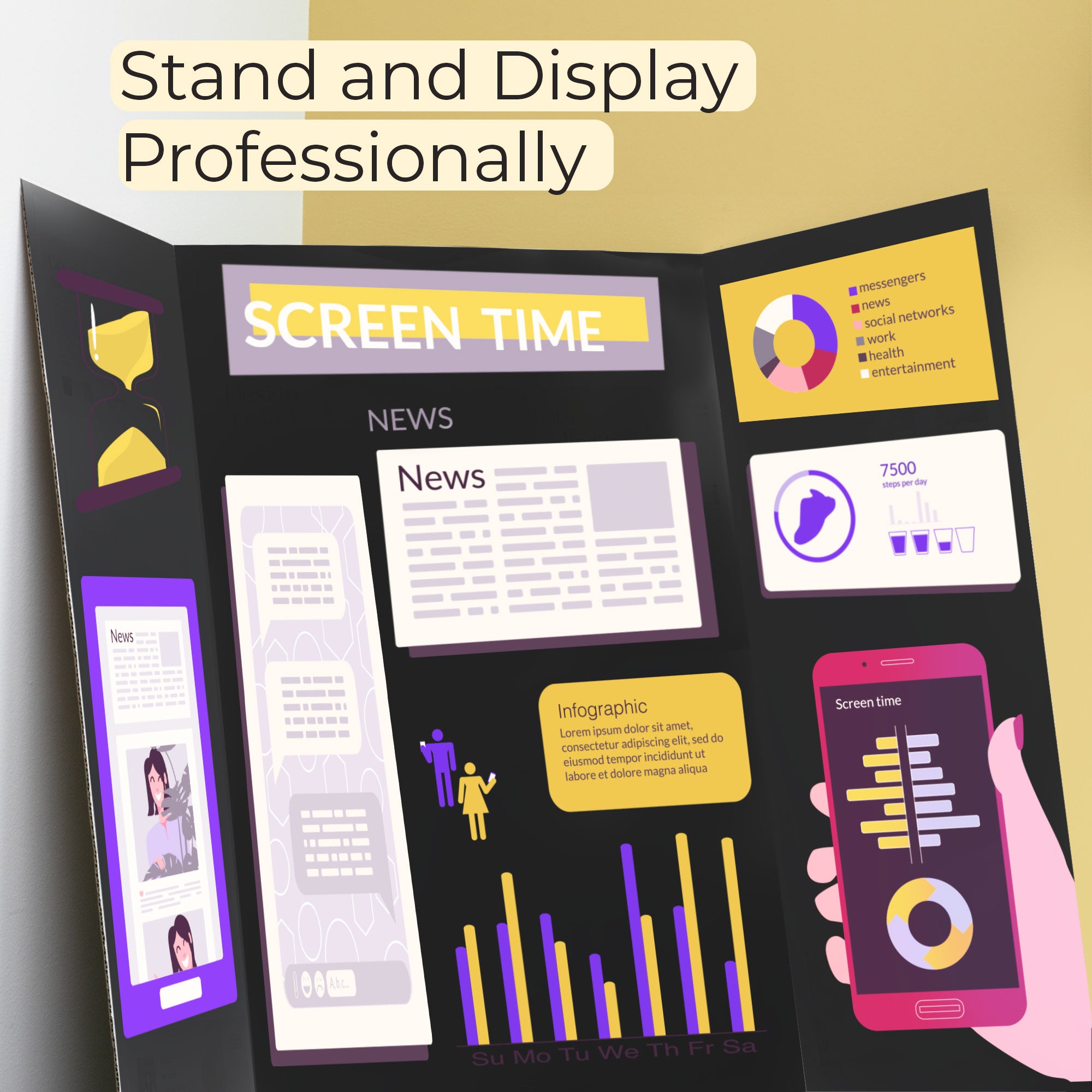 36" X 48" Black Tri-Fold Corrugated Presentation Board