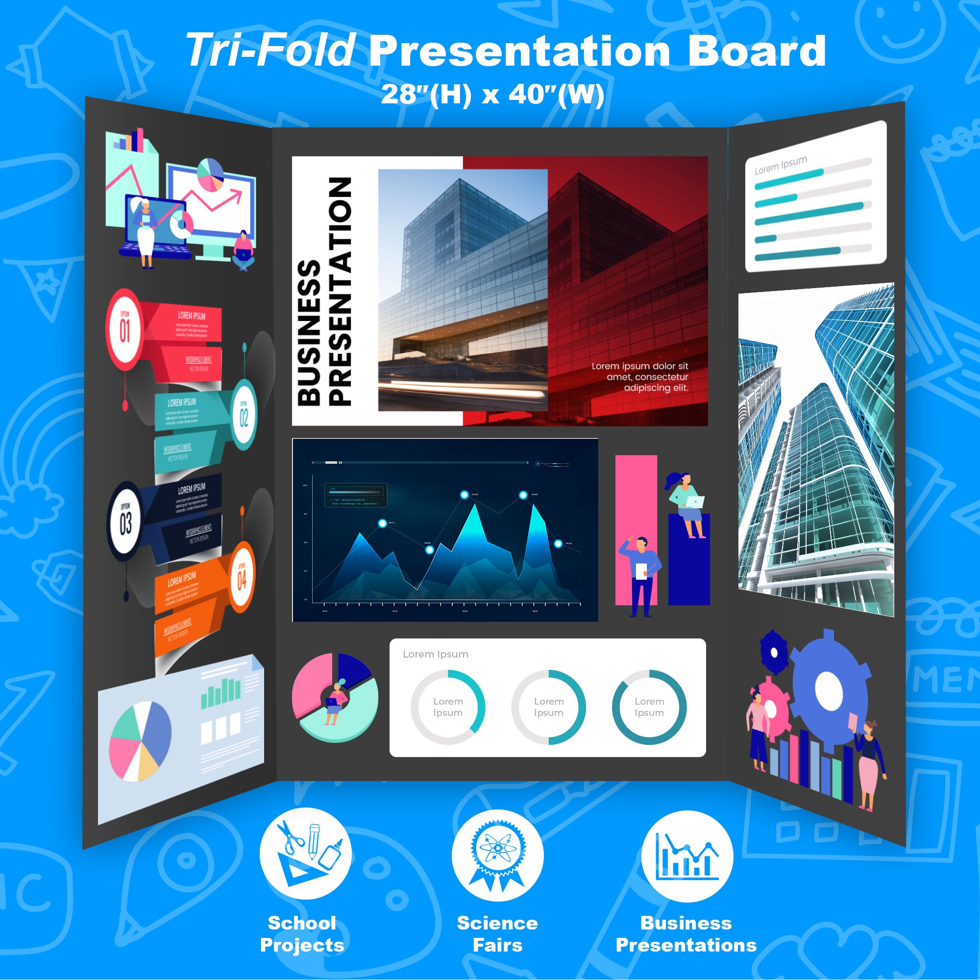 36" X 48" Black Tri-Fold Corrugated Presentation Board