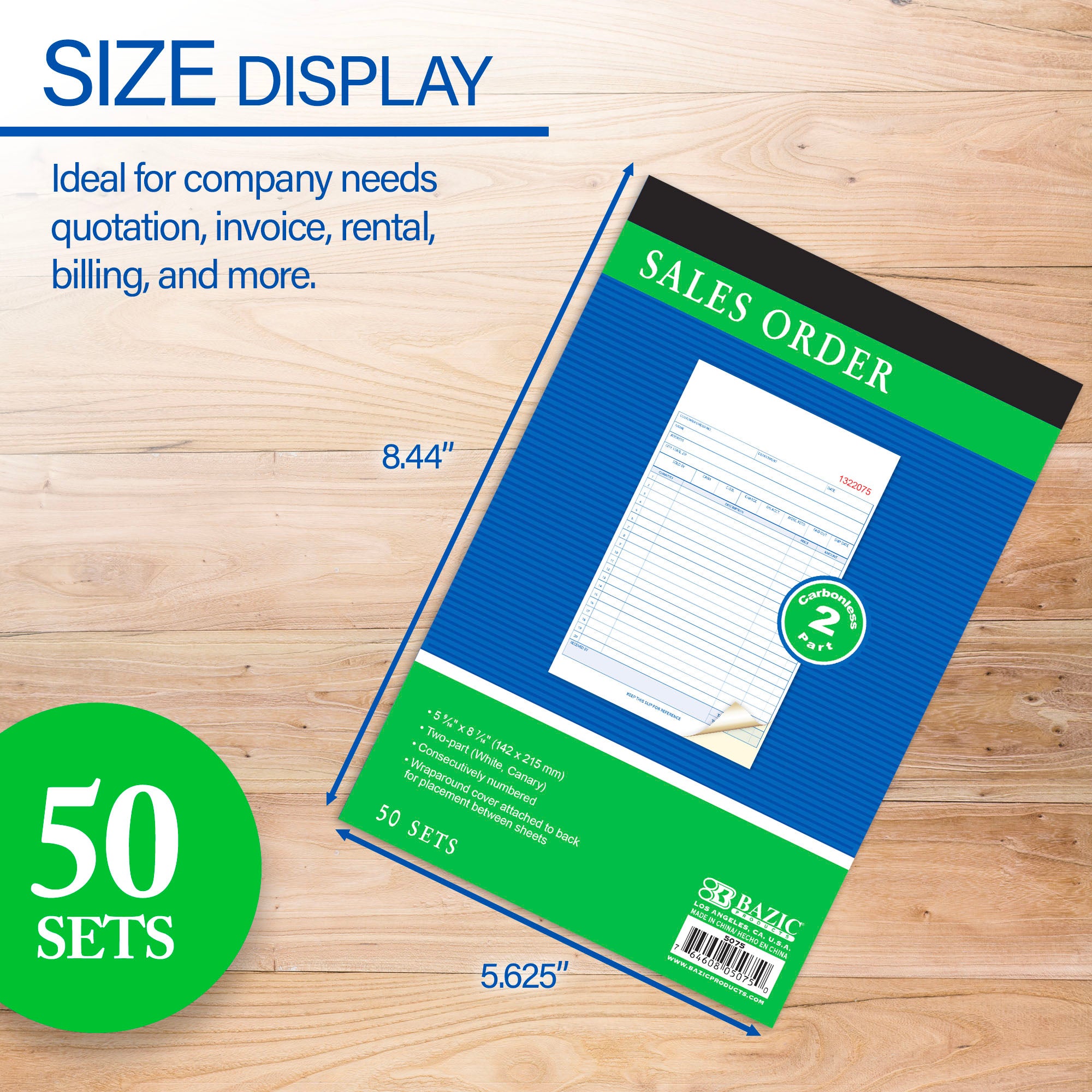 50 Sets 5 9/16" x 8 7/16" 2-Part Carbonless Sales Order Book