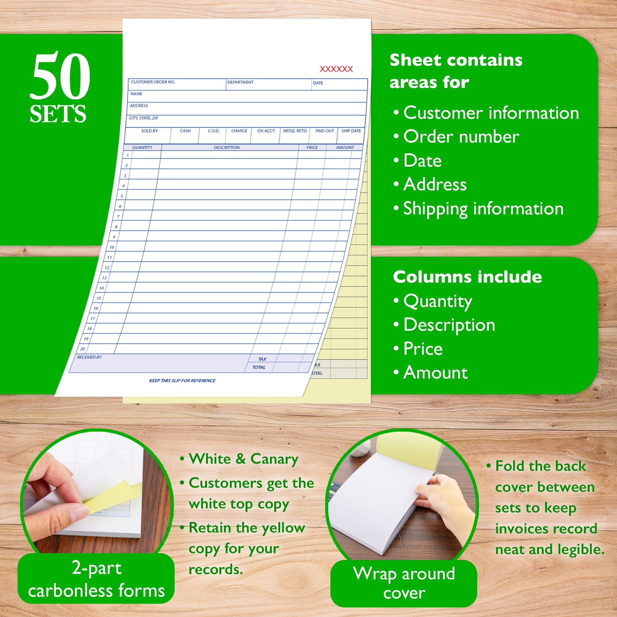 50 Sets 5 9/16" x 8 7/16" 2-Part Carbonless Sales Order Book