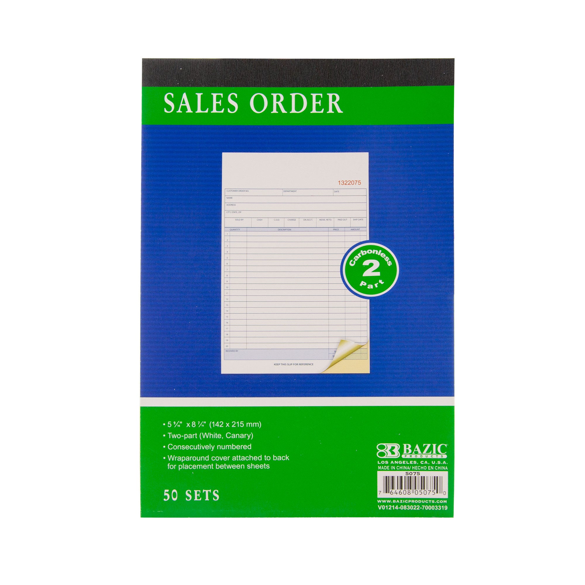 50 Sets 5 9/16" x 8 7/16" 2-Part Carbonless Sales Order Book