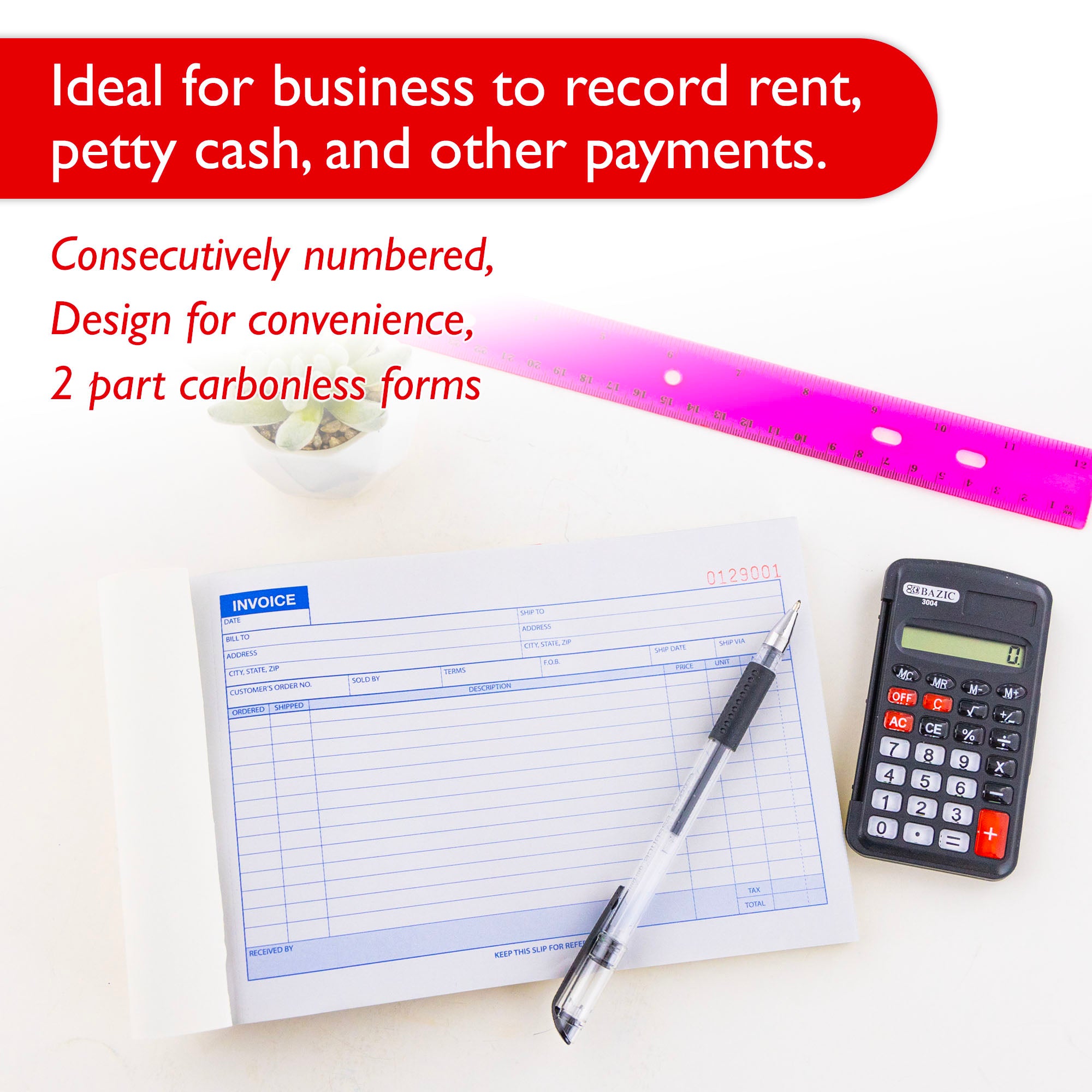 50 Sets 5 9/16" x 8 7/16" 2-Part Carbonless Invoice Book
