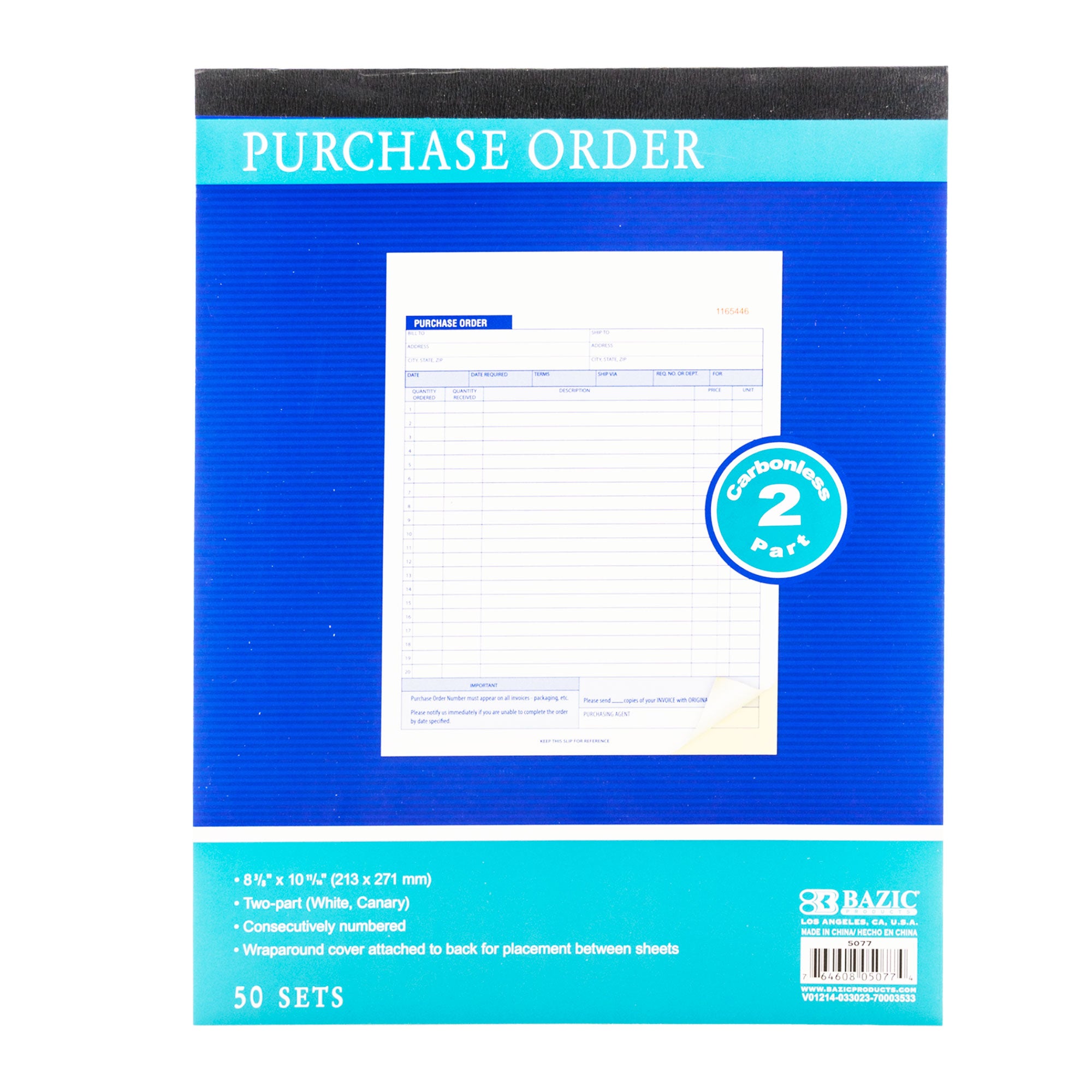 50 Sets 8 3/8" x 10 11/16" 2-Part Carbonless Purchase Order Book