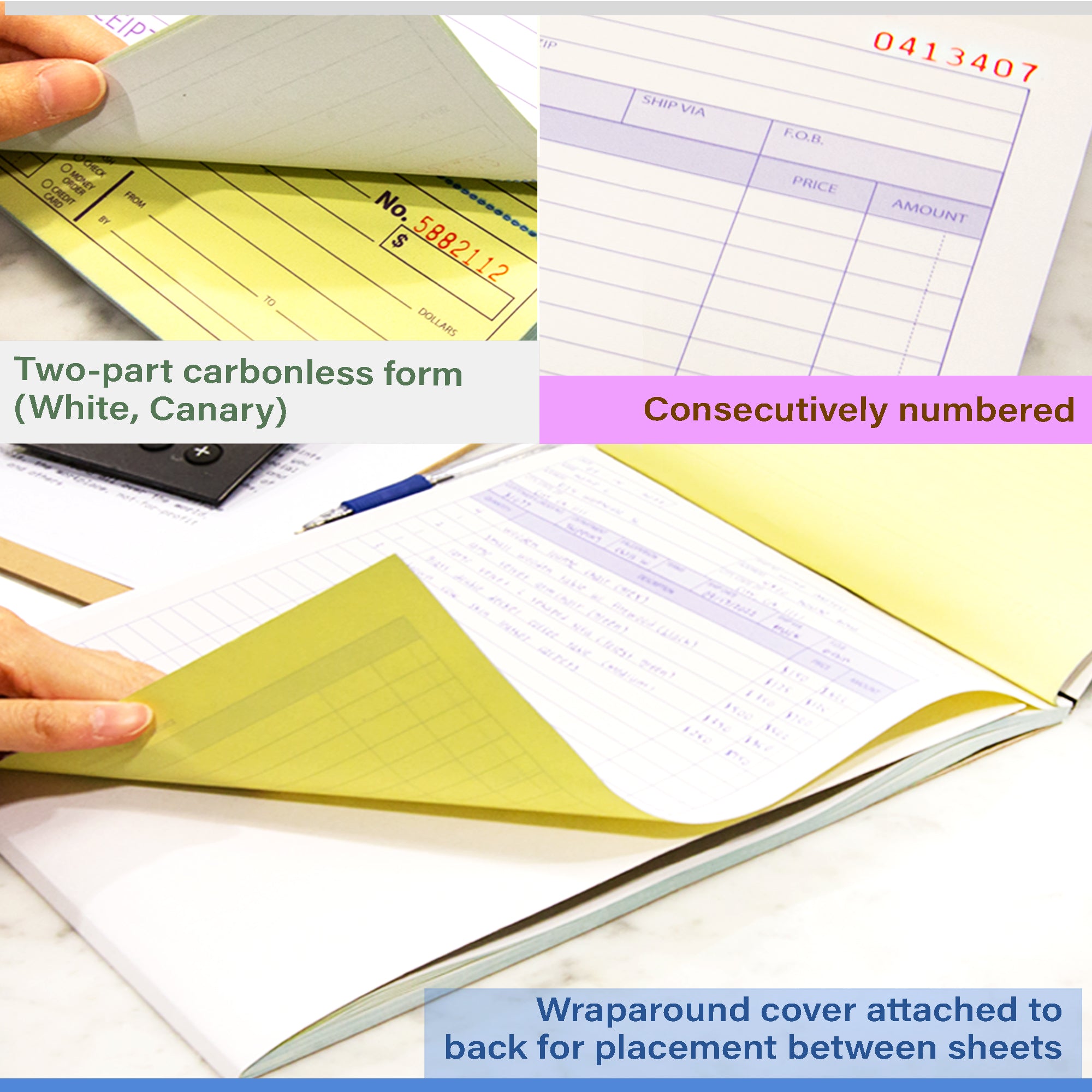 50 Sets 8 3/8" x 10 11/16" 2-Part Carbonless All Purpose Order Book