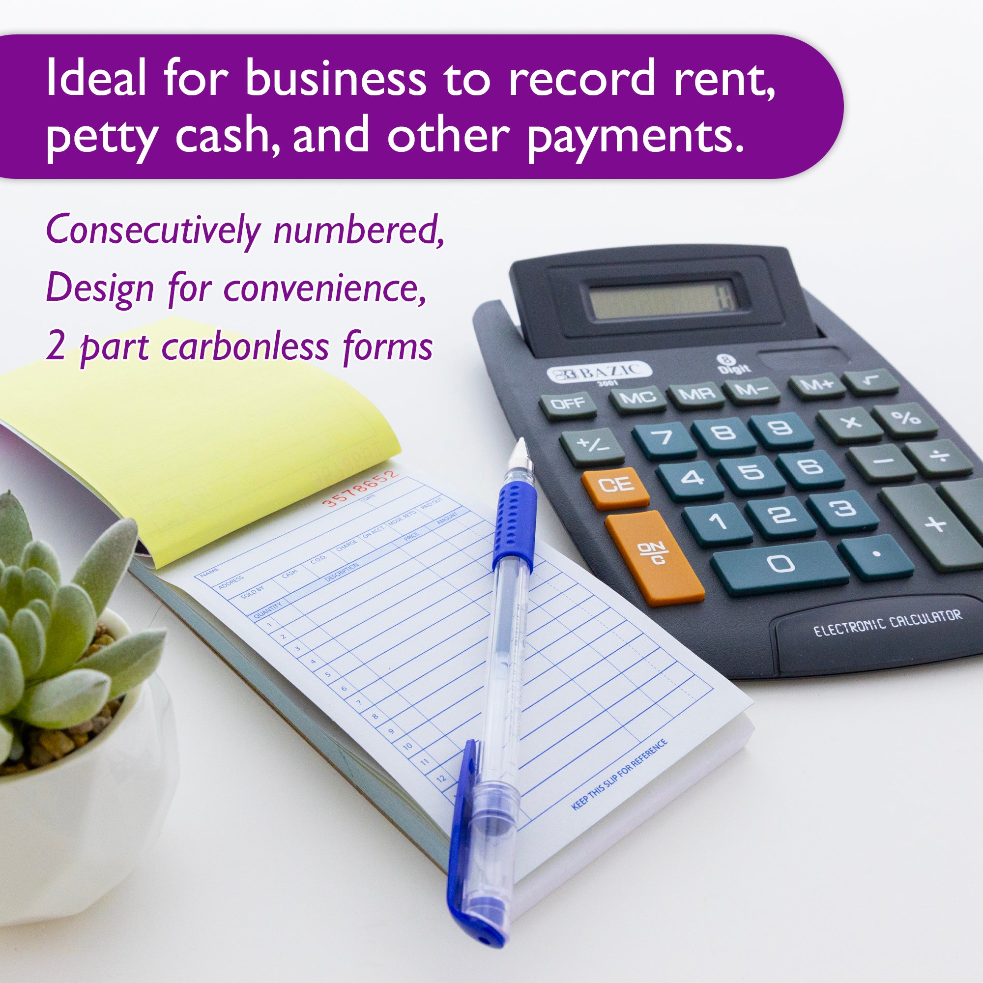 50 Sets 3 11/32" x 5 5/8" 2-Part Carbonless General Purpose Sales Book