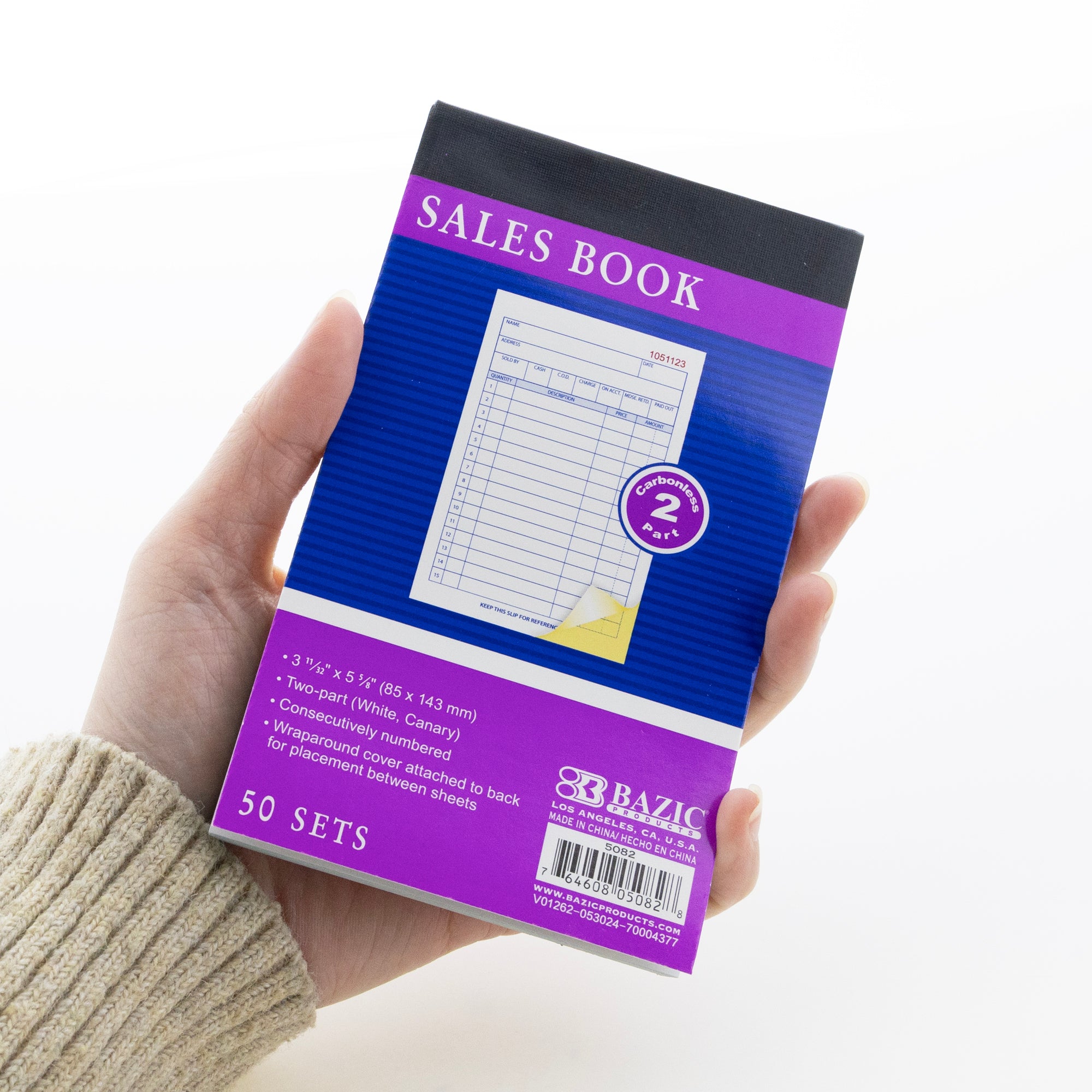 50 Sets 3 11/32" x 5 5/8" 2-Part Carbonless General Purpose Sales Book