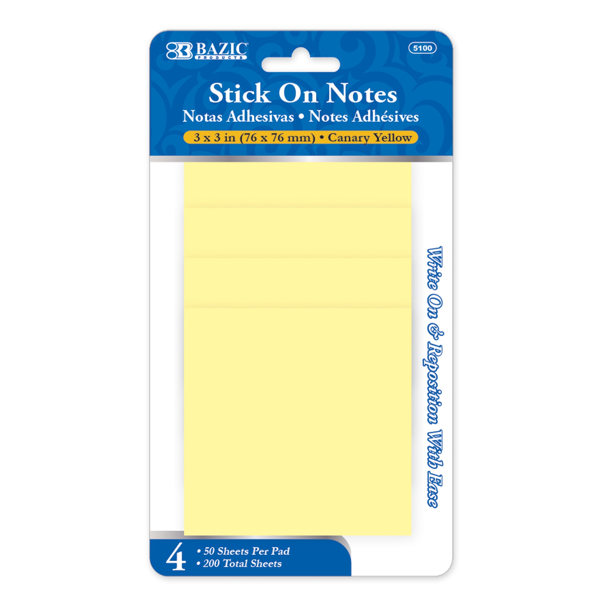 50 Ct. 3" X 3" Yellow Sticky Notes (4/Pack)