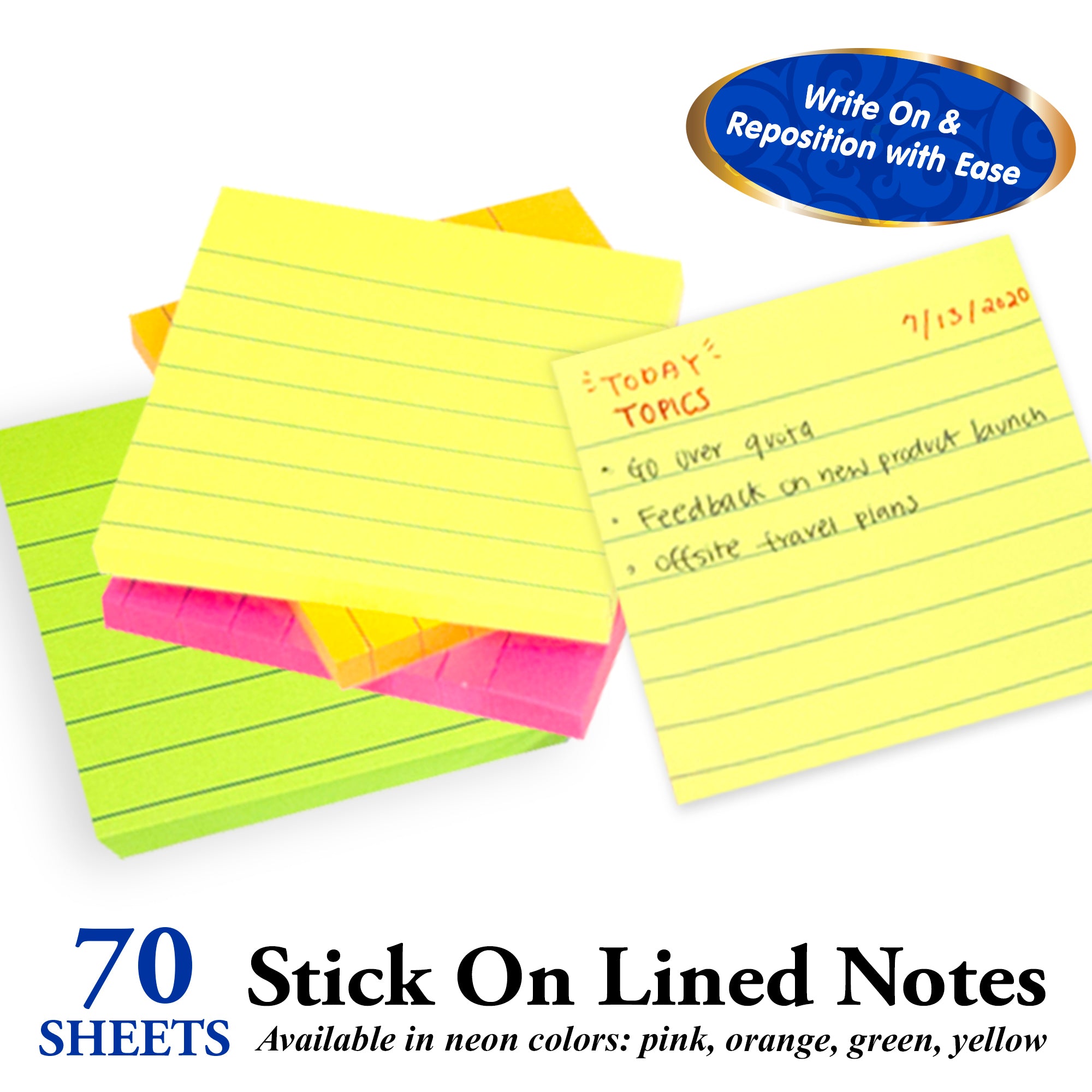 70 Ct. 3" X 3" Neon Lined Sticky Notes