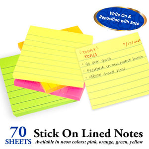 Lined Stick On Notes Neon 3" X 3" 70 Ct.
