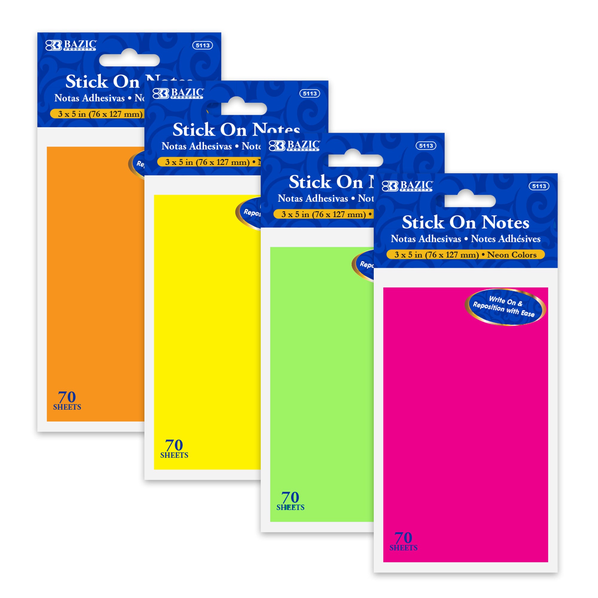 70 Ct. 3" X 5" Neon Sticky Notes