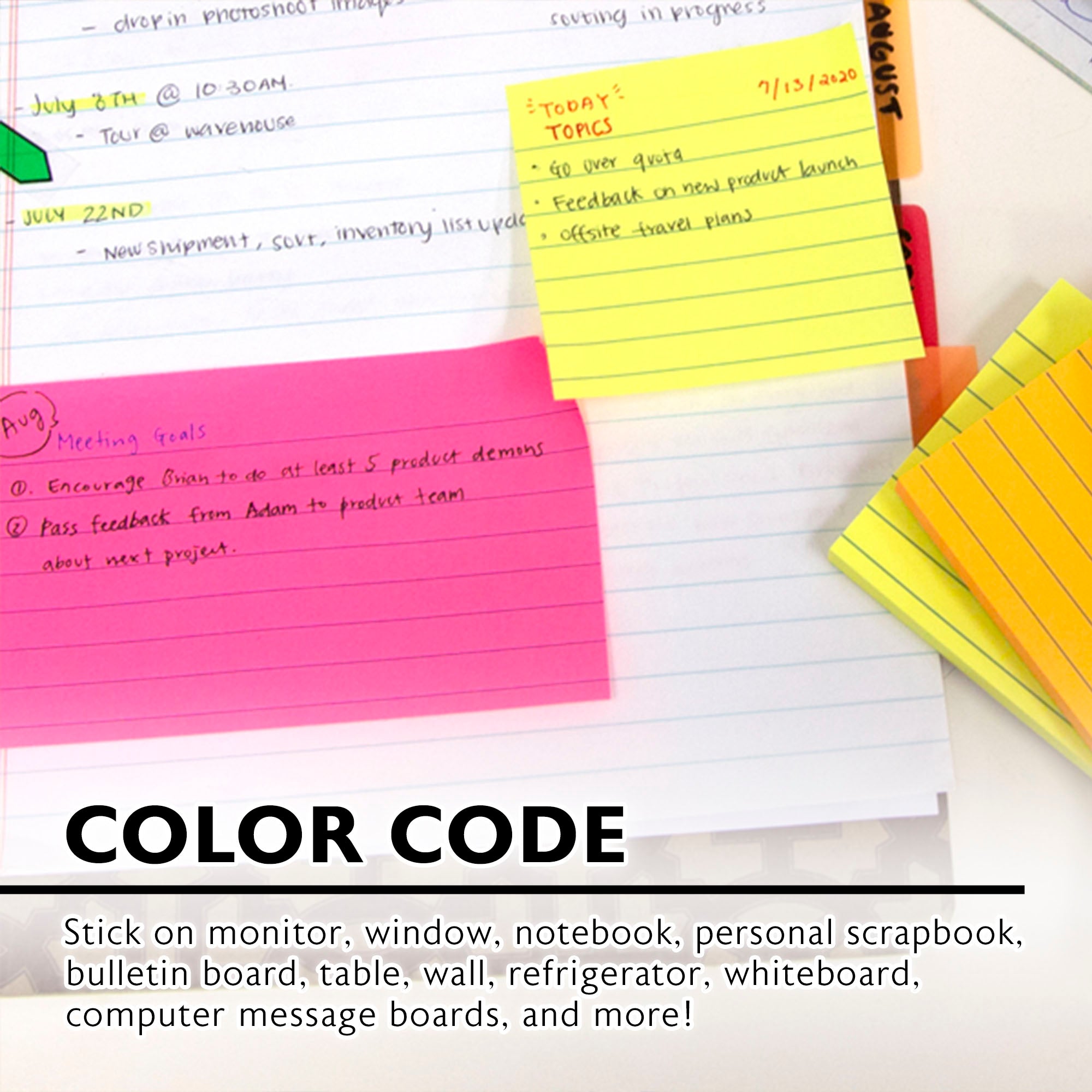 70 Ct. 3" X 5" Neon Lined Sticky Notes