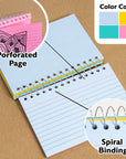50 Ct. Spiral Bound 3" X 5" Ruled Colored Index Card