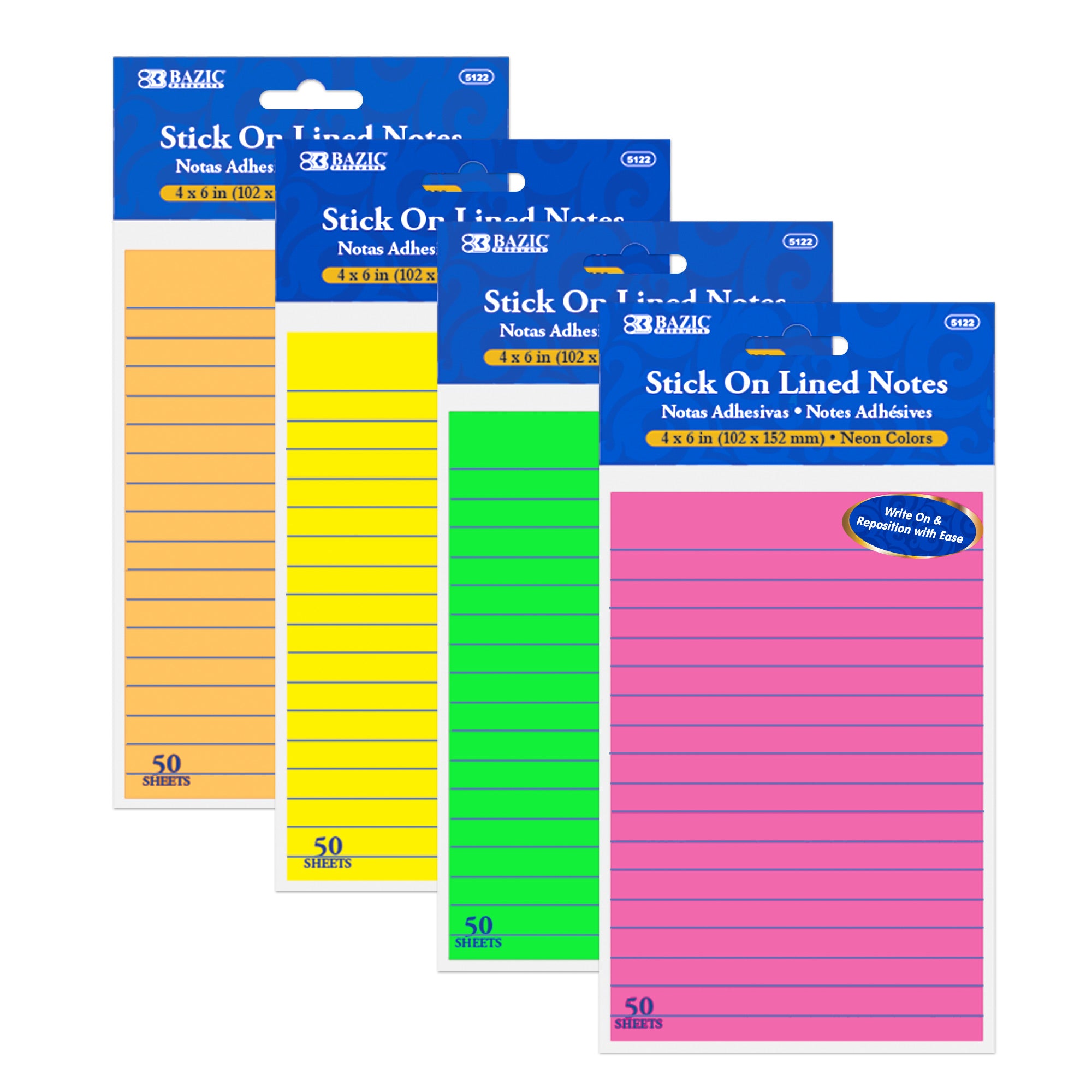 50 Ct. 4" X 6" Neon Lined Sticky Notes
