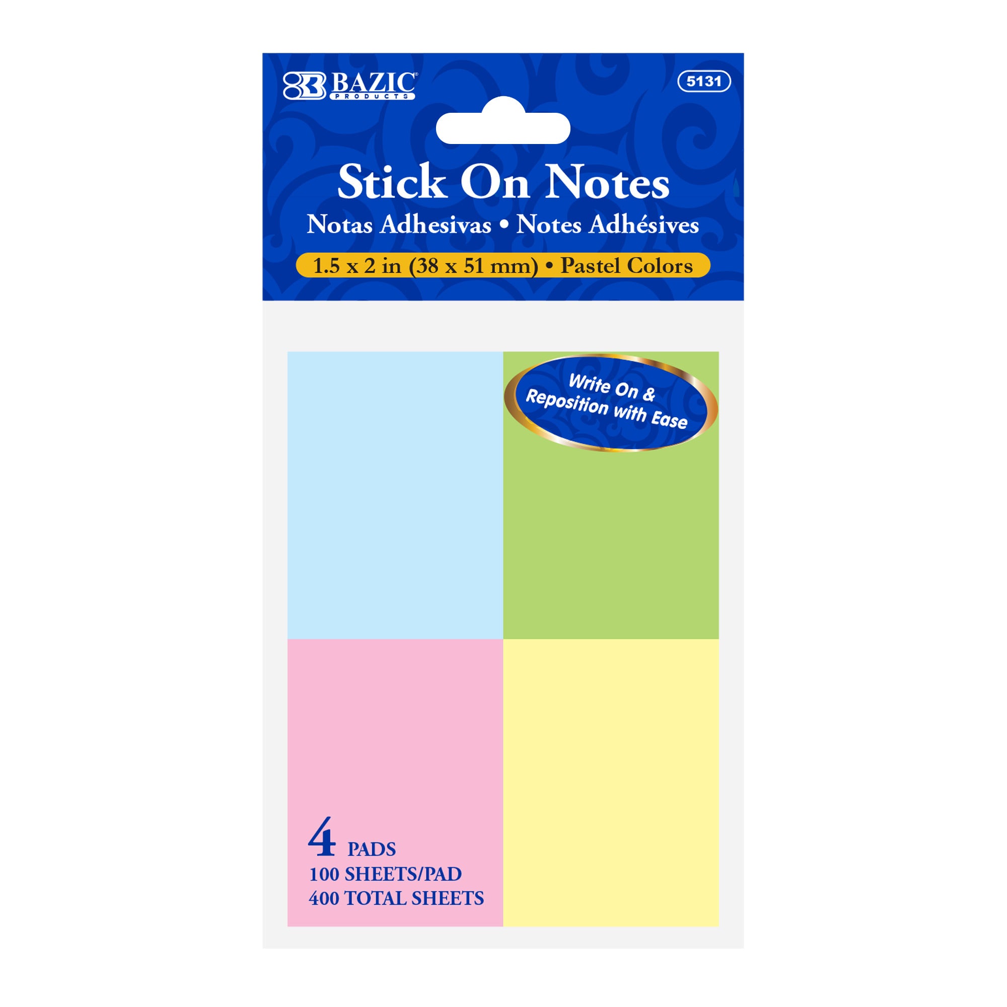 100 Ct. 1.5" X 2" Sticky Notes (4/Pack)