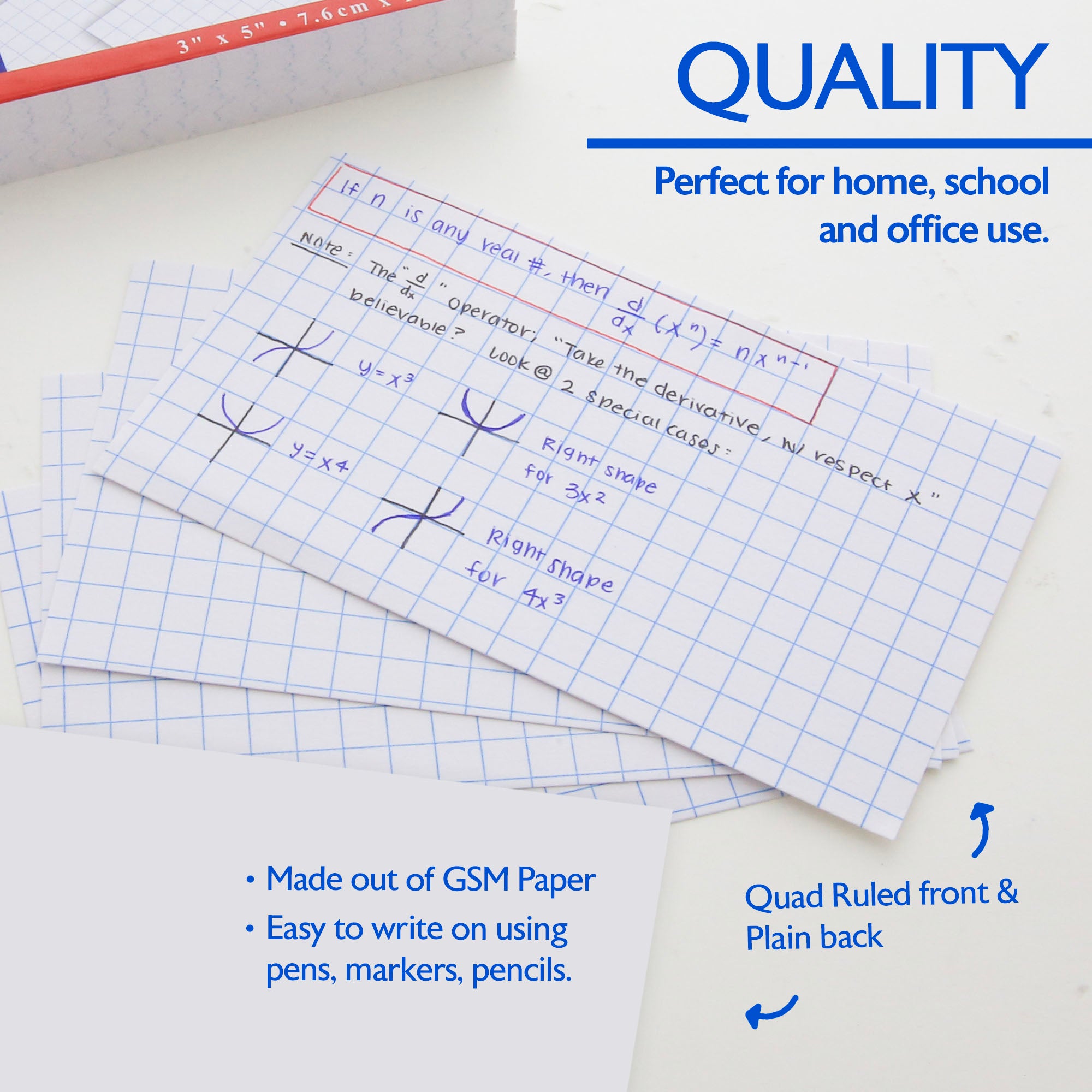 100 Ct. 3" X 5" Quad Ruled 4-1" White Index Card