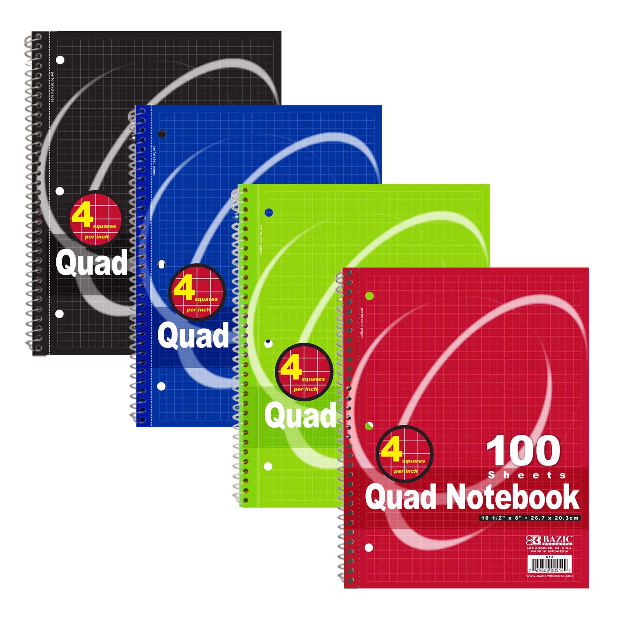100 Ct. Quad-Ruled 4-1" Spiral Notebook