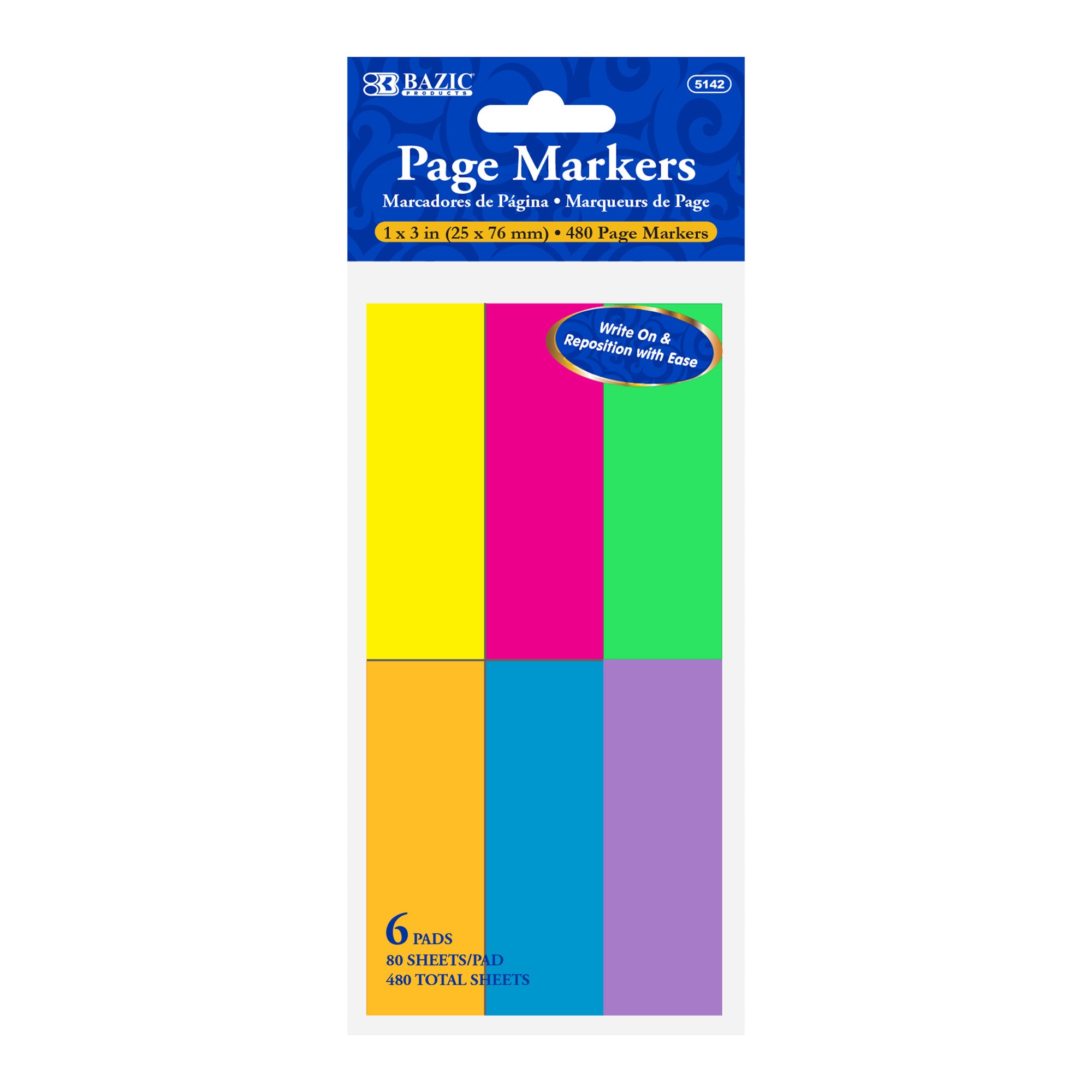 80 Ct. 1" X 3" Neon Page Markers (6/Pack)