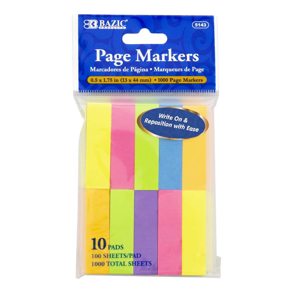 100 Ct. 0.5" X 1.75" Neon Page Markers (10/Pack)