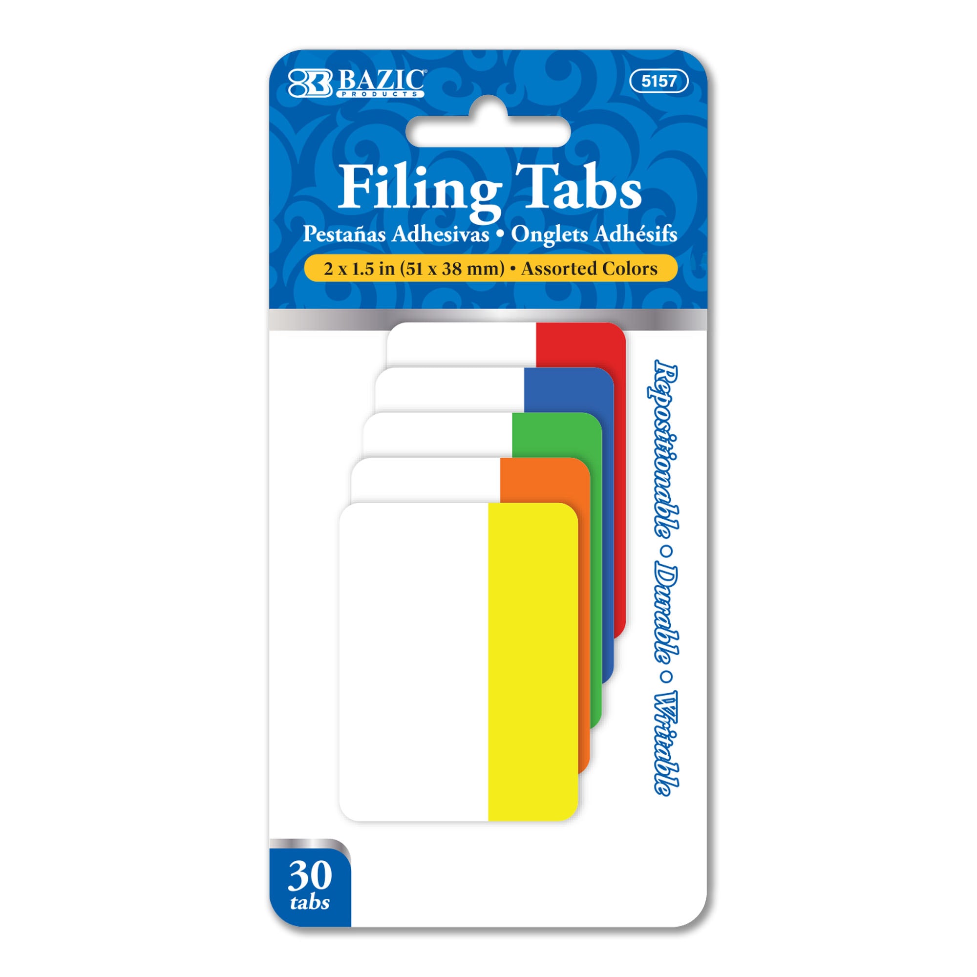 5-Colors 2" x 1.5" Filing Tabs (30 Tabs/Pack)