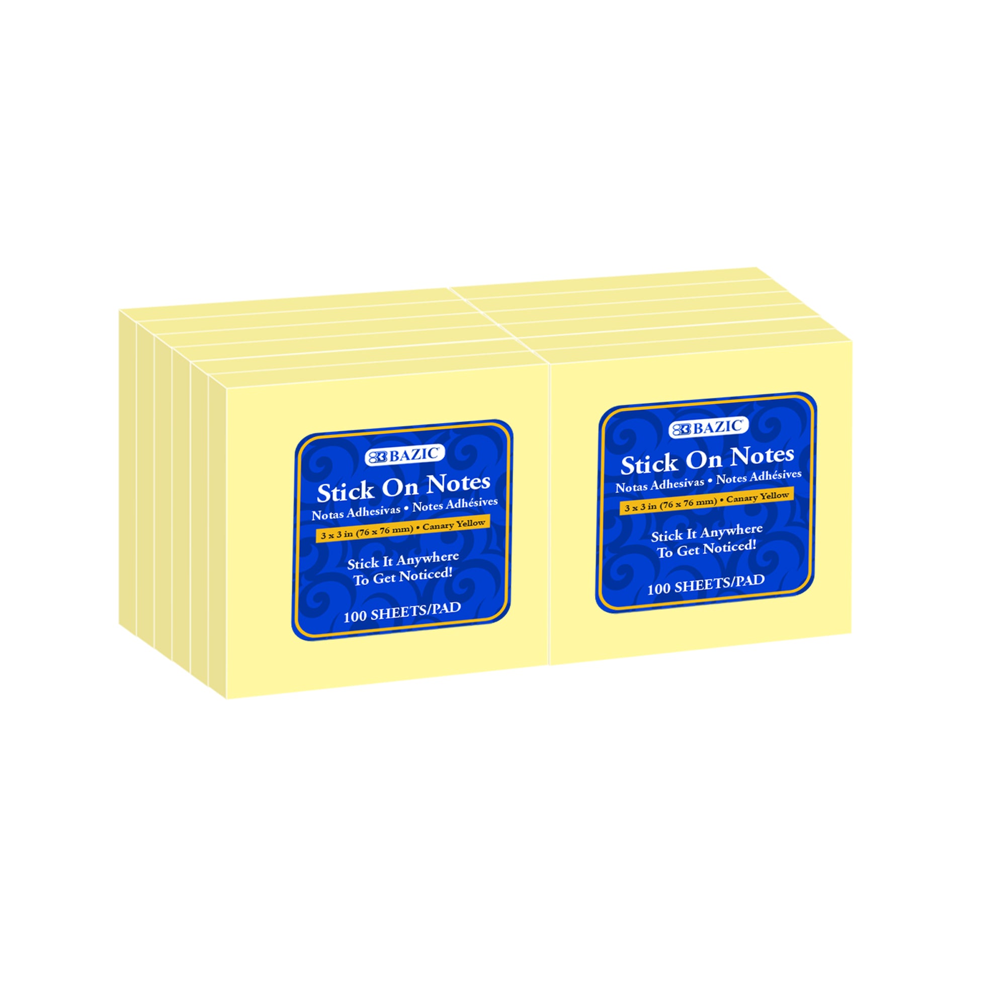 100 Ct. 3" X 3" Yellow Sticky Notes (12/Shrink)