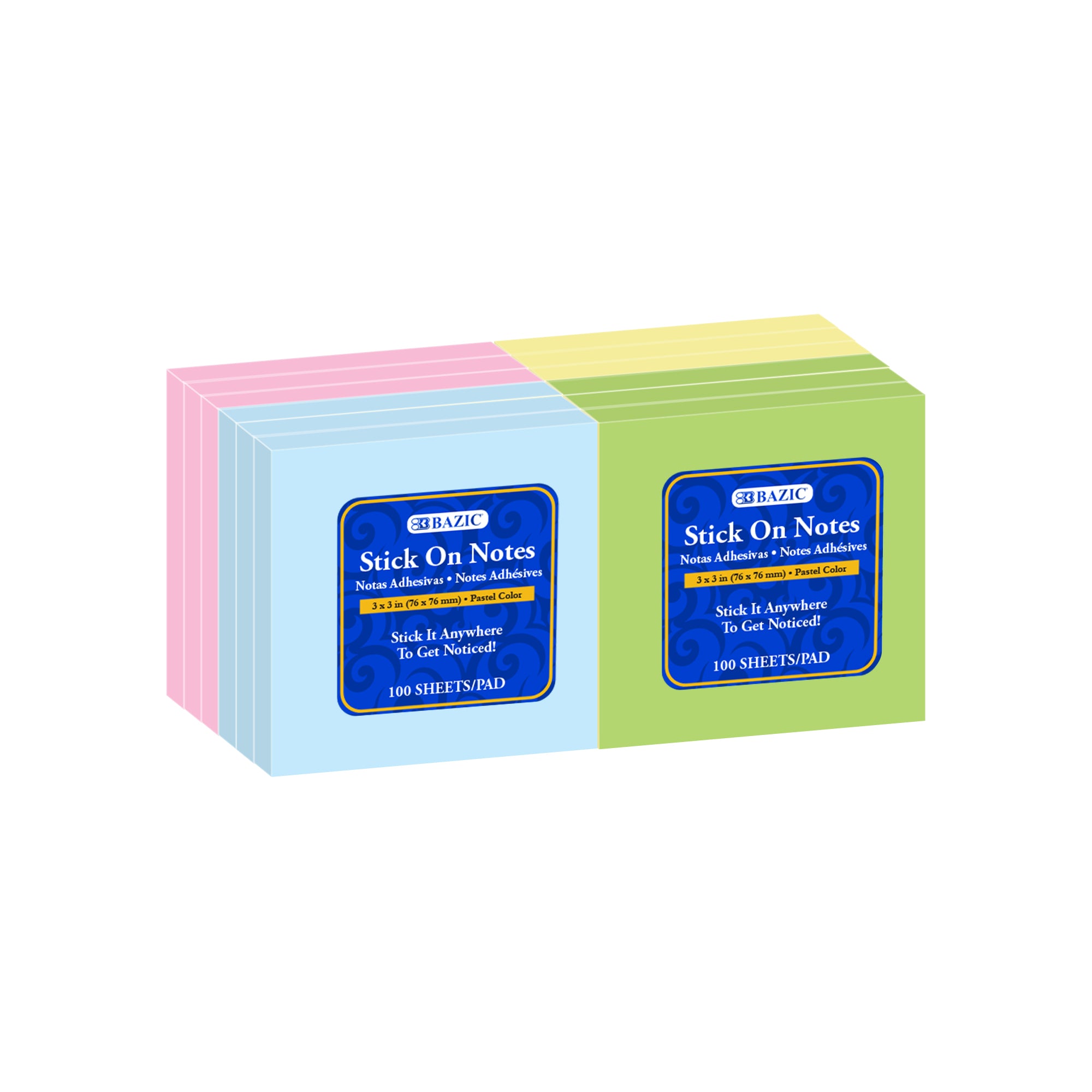 100 Ct. 3" X 3" Sticky Notes (12/Shrink)