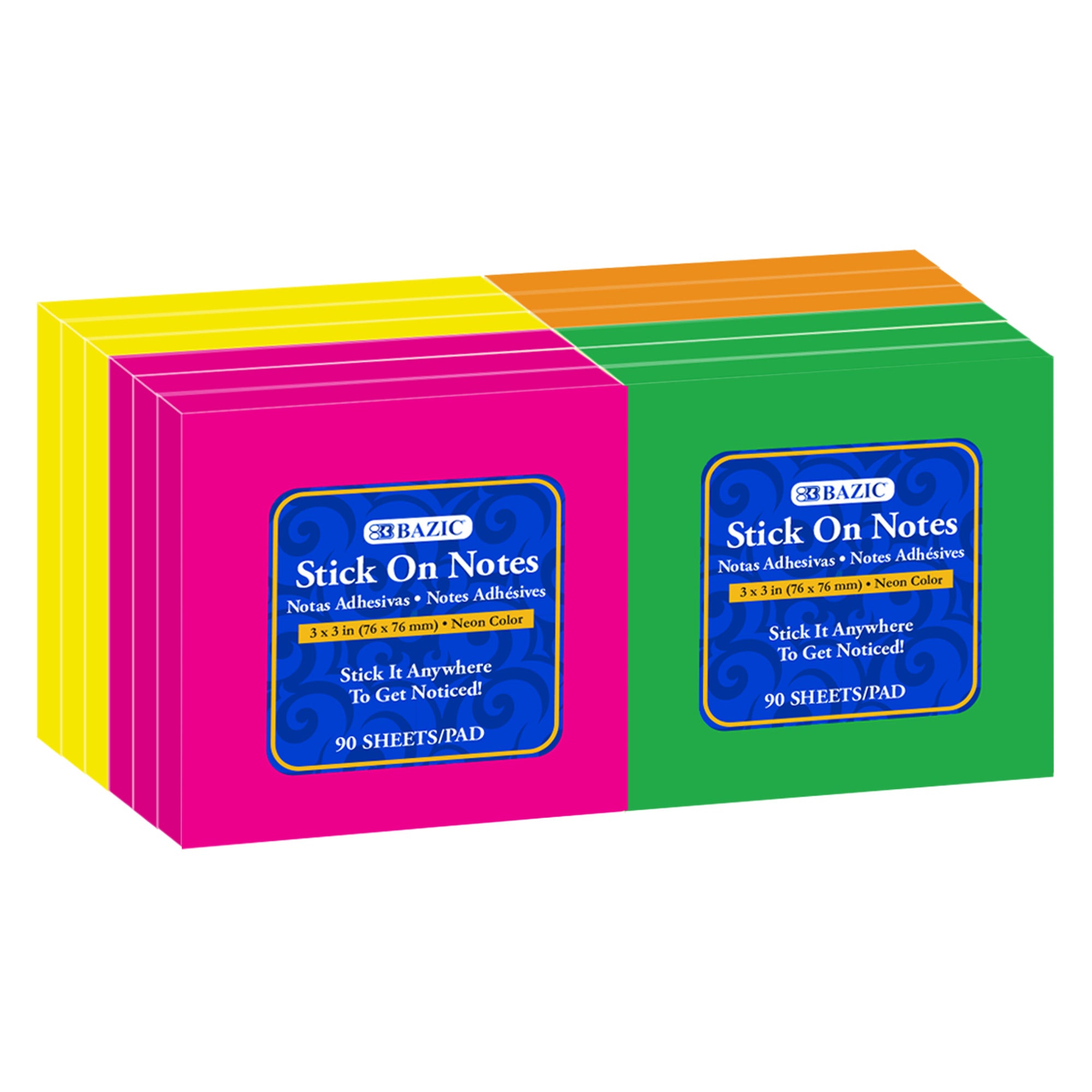 90 Ct. 3" X 3" Neon Sticky Notes (12/Shrink)