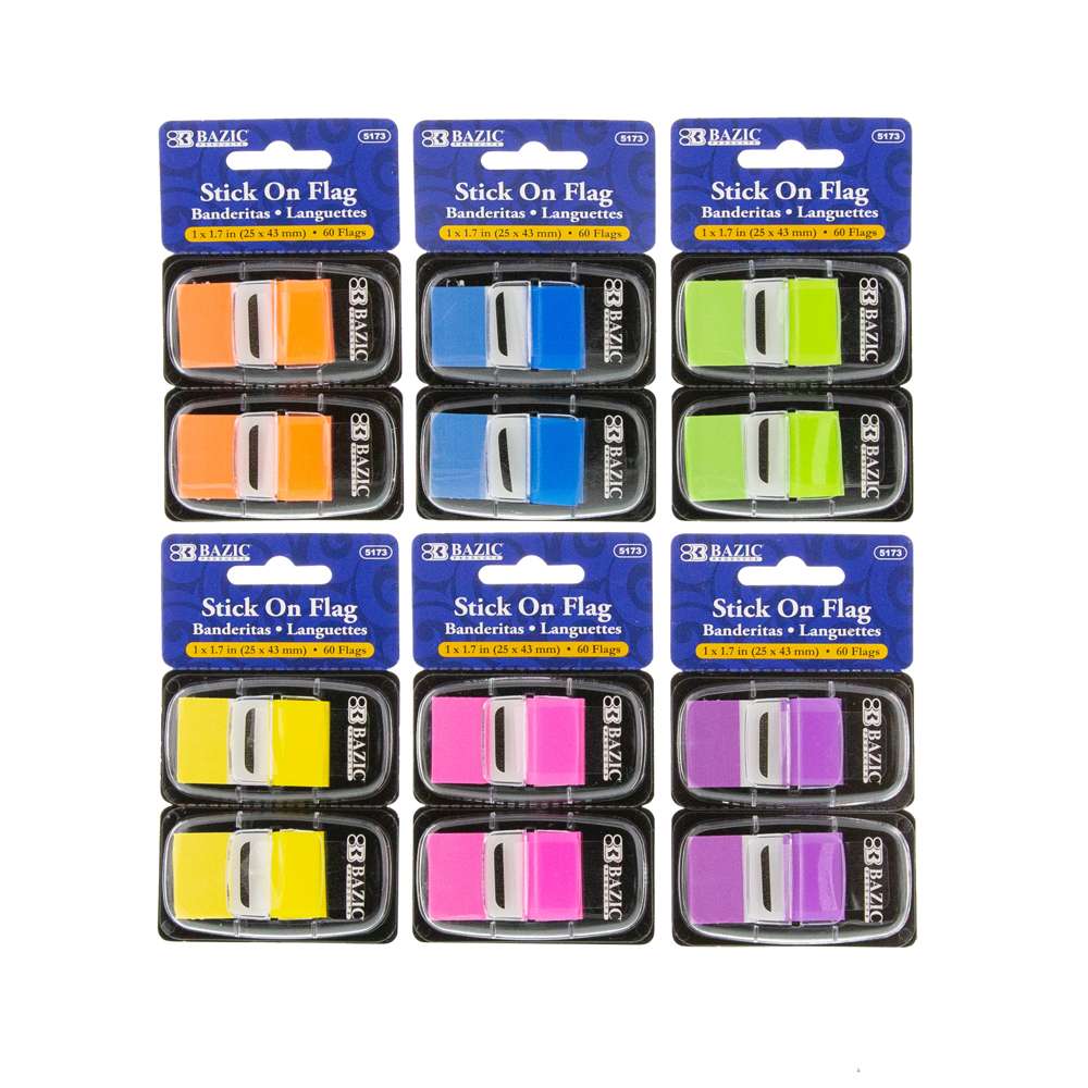 30 Ct. 1" x 1.7" Neon Color Standard Flags w/ Dispenser (2/Pack)