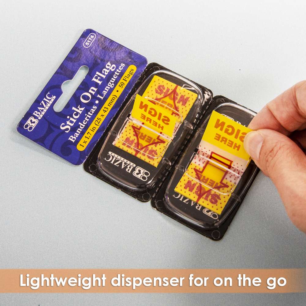 25 Ct. 1" x 1.7" Yellow Color Printed Sign Here Flags w/ Dispenser (2/Pack)