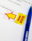25 Ct. 1" x 1.7" Yellow Color Printed Sign Here Flags w/ Dispenser (2/Pack)