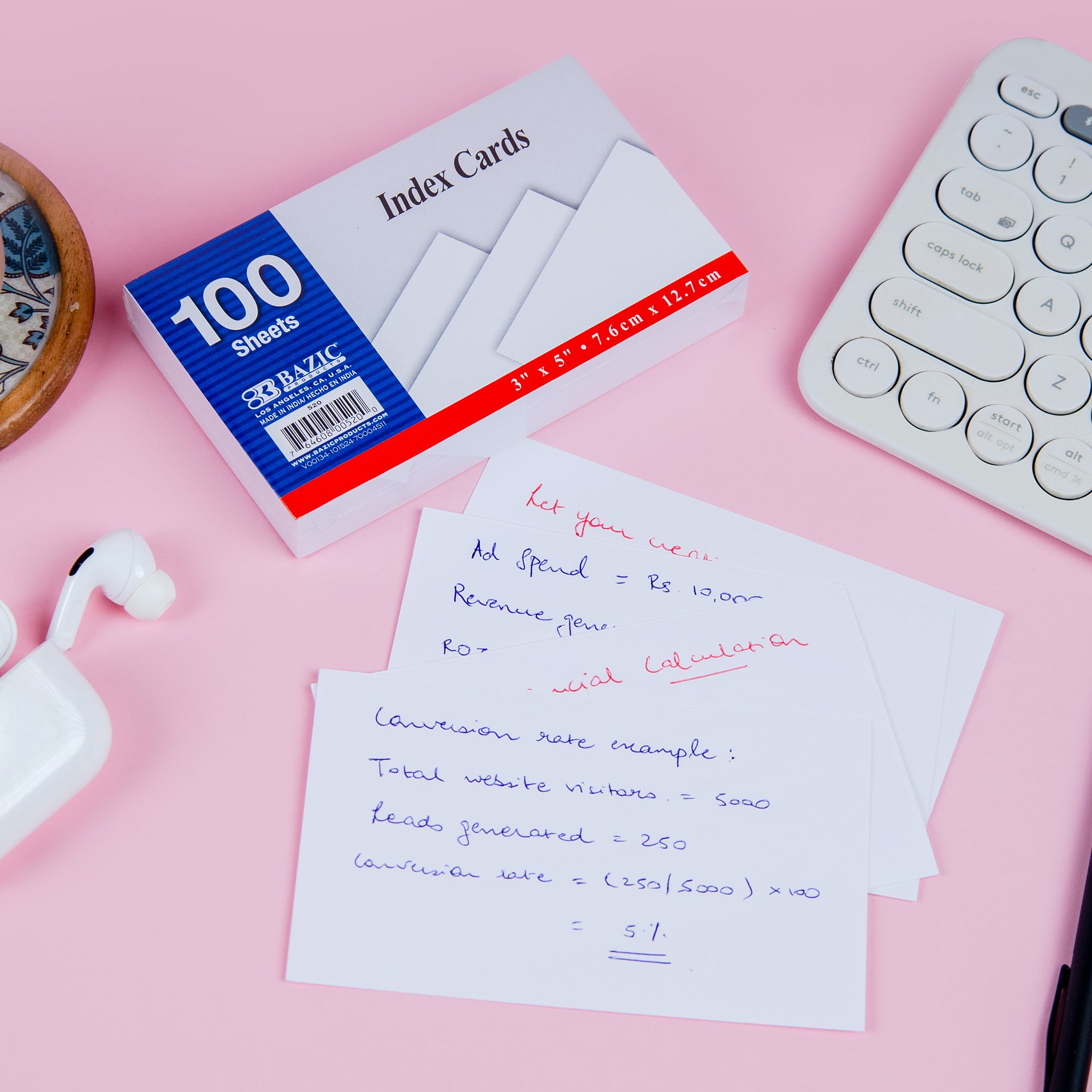 100 Ct. 3" X 5" Unruled White Index Card