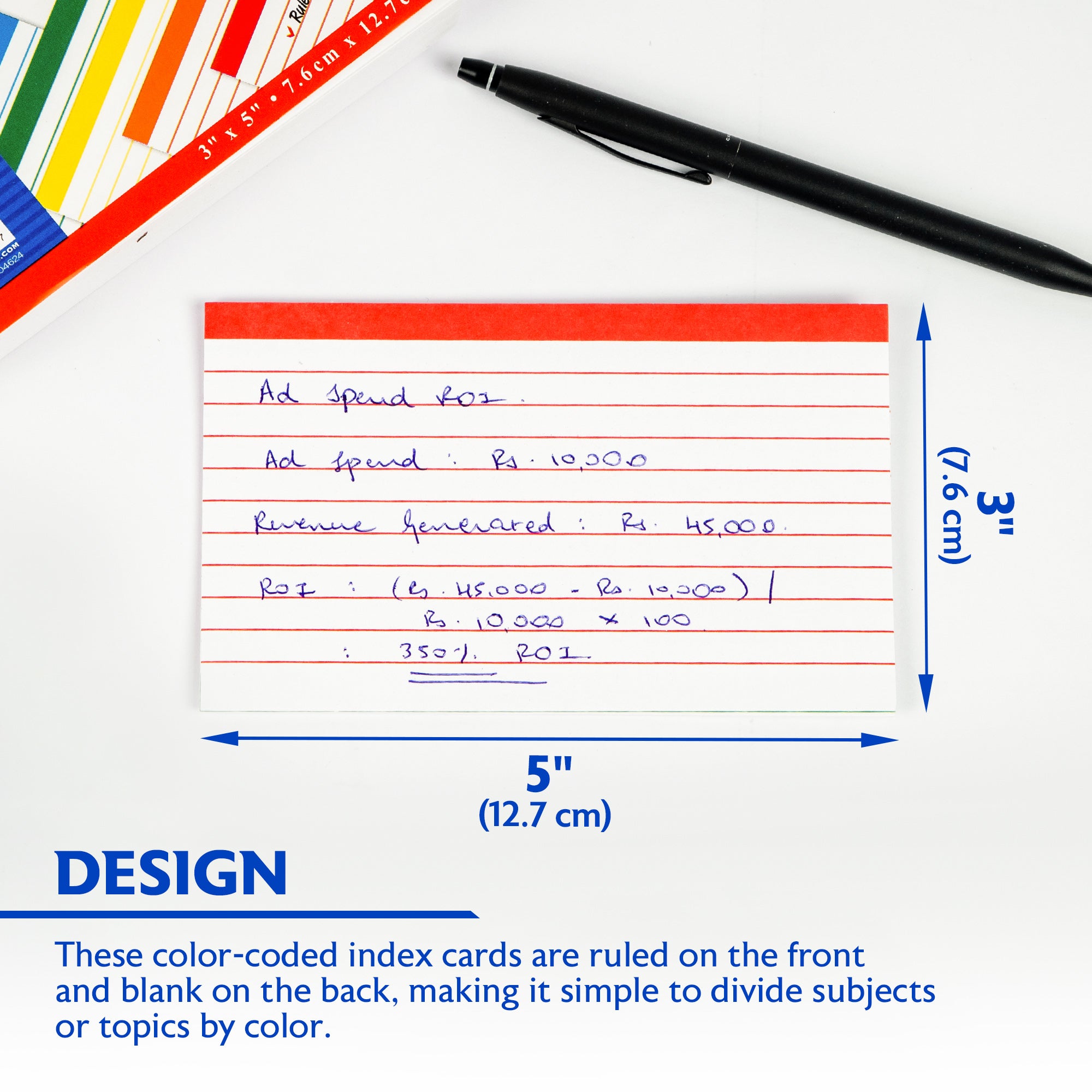 100 Ct. 3" X 5" Ruled Color Coded Index Card