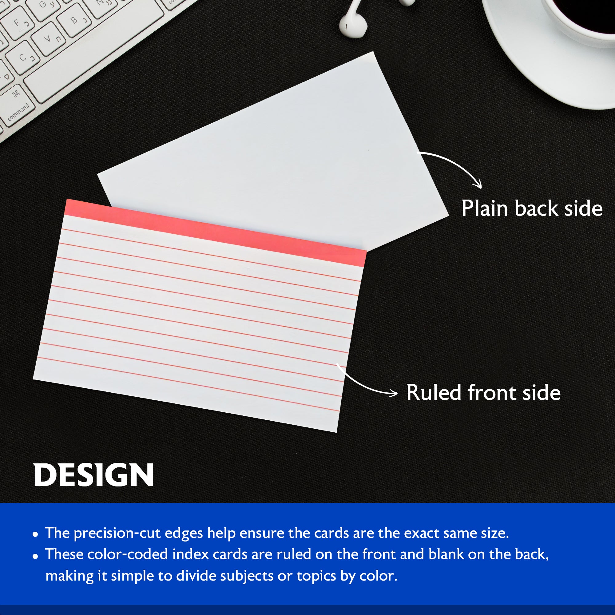 100 Ct. 3" X 5" Ruled Color Coded Index Card