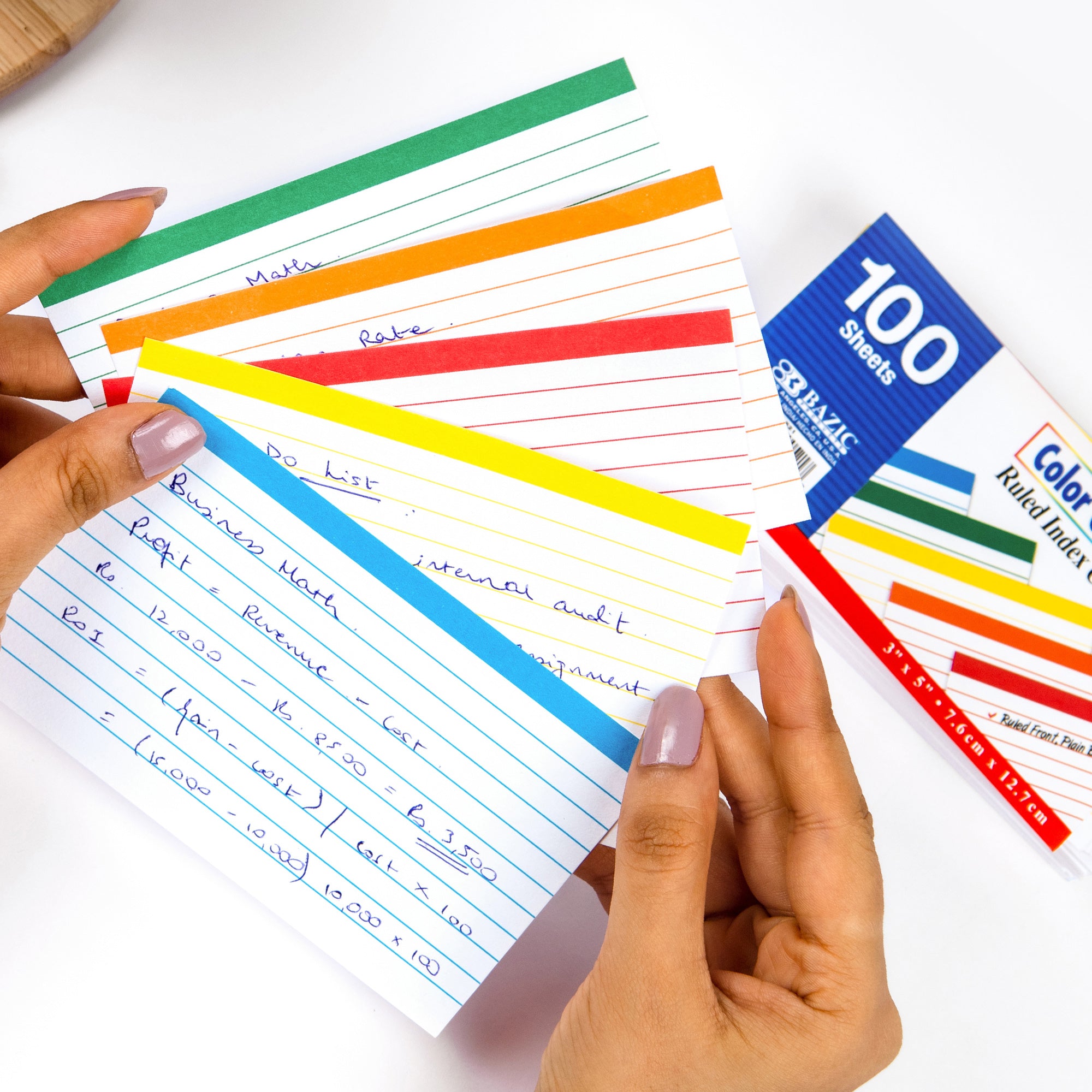 100 Ct. 3" X 5" Ruled Color Coded Index Card