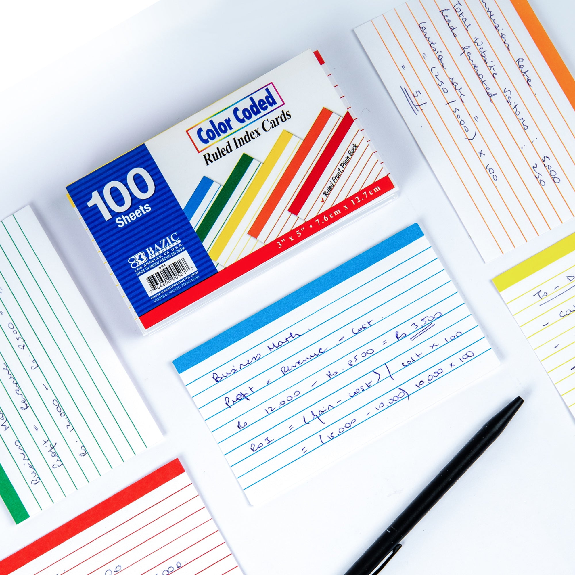 100 Ct. 3" X 5" Ruled Color Coded Index Card