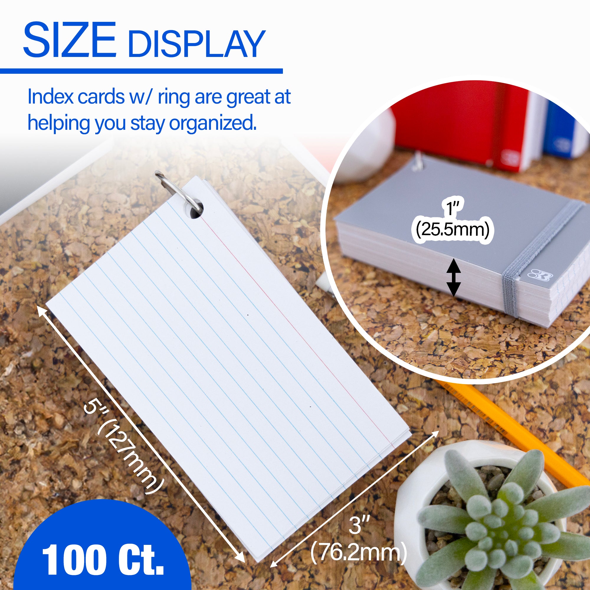100 Ct. Poly Cover 3" x 5" Ruled White Index Card w/ Ring